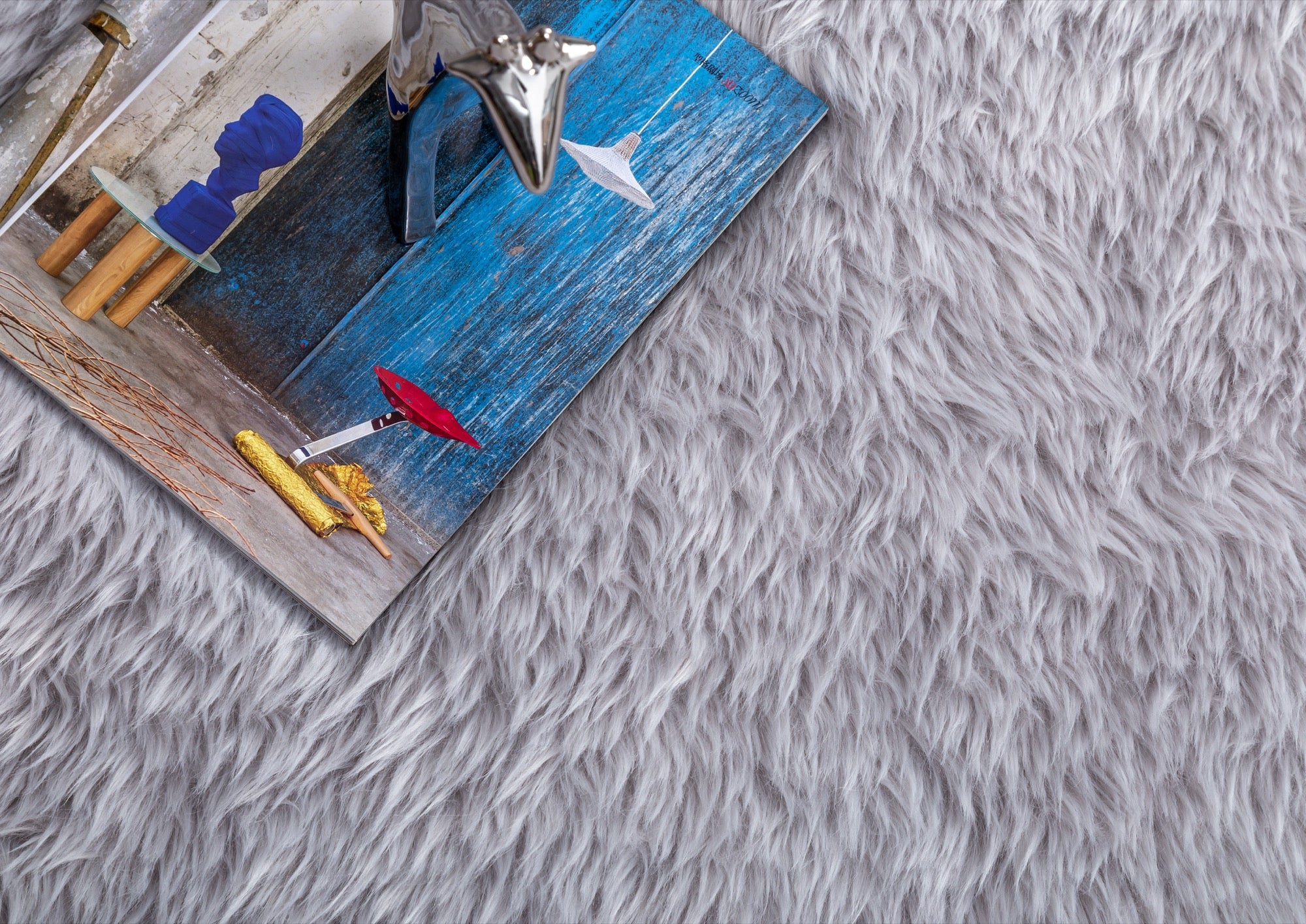 Flokati Shag Grey 5x7 Area Rug - Adams Furniture