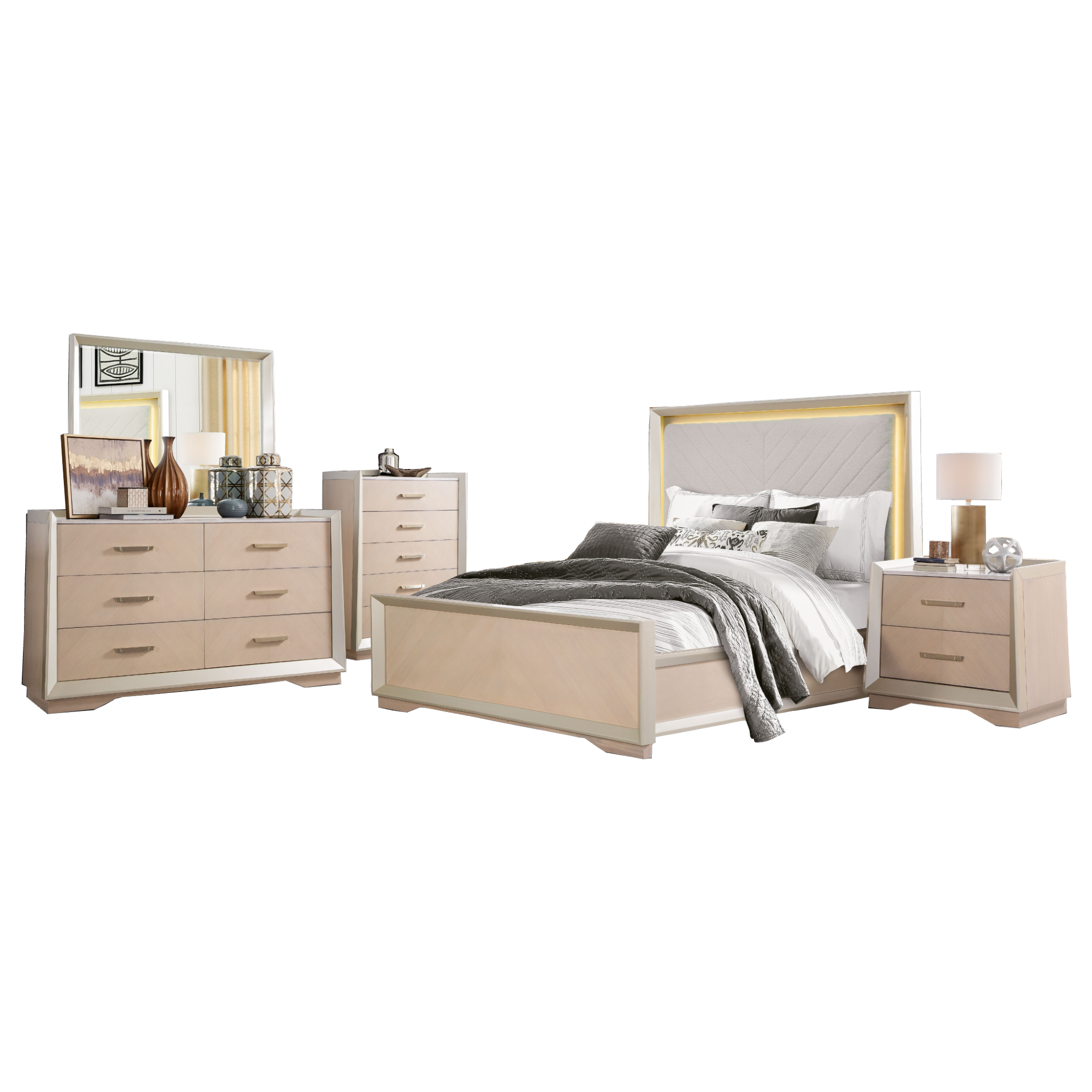 Camila 5 Piece King Bedroom Set with LED Lights - Adams Furniture