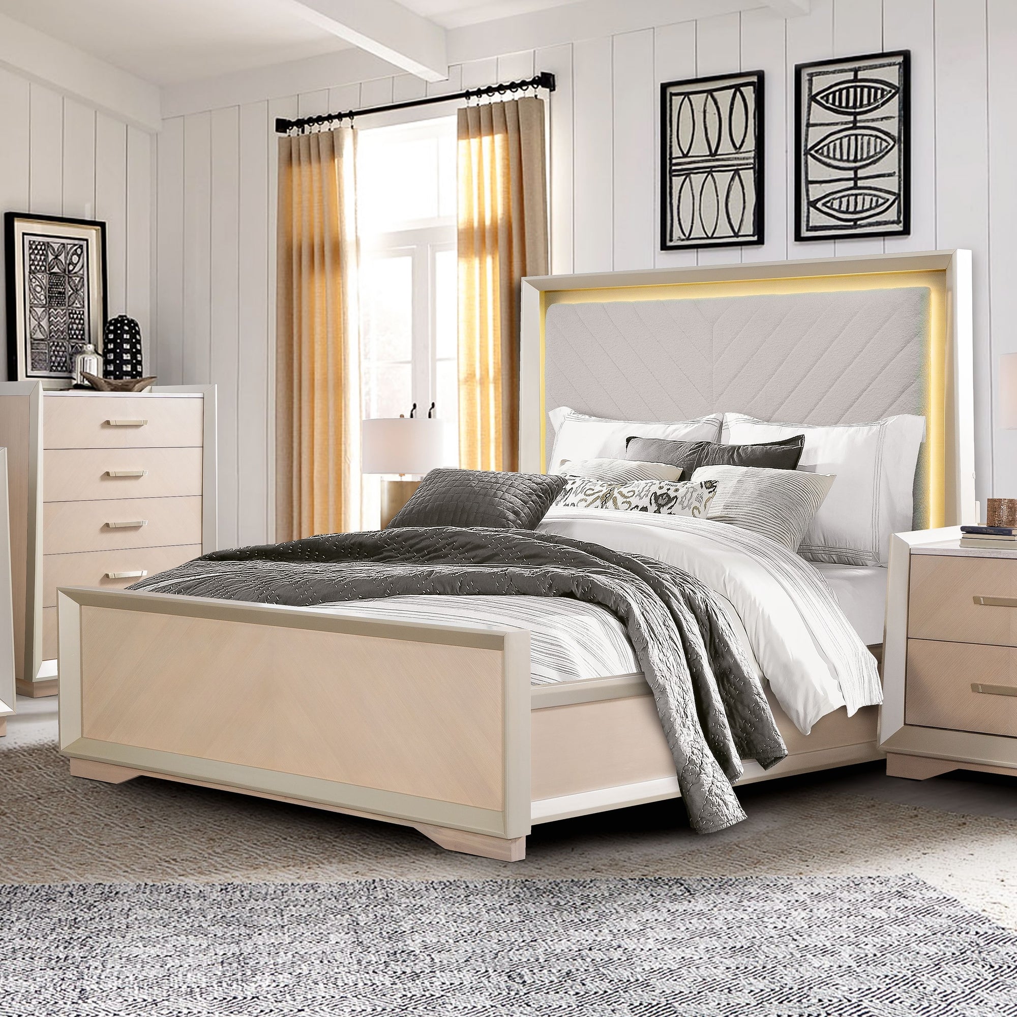 Camila King Bed with LED Headboard - Adams Furniture