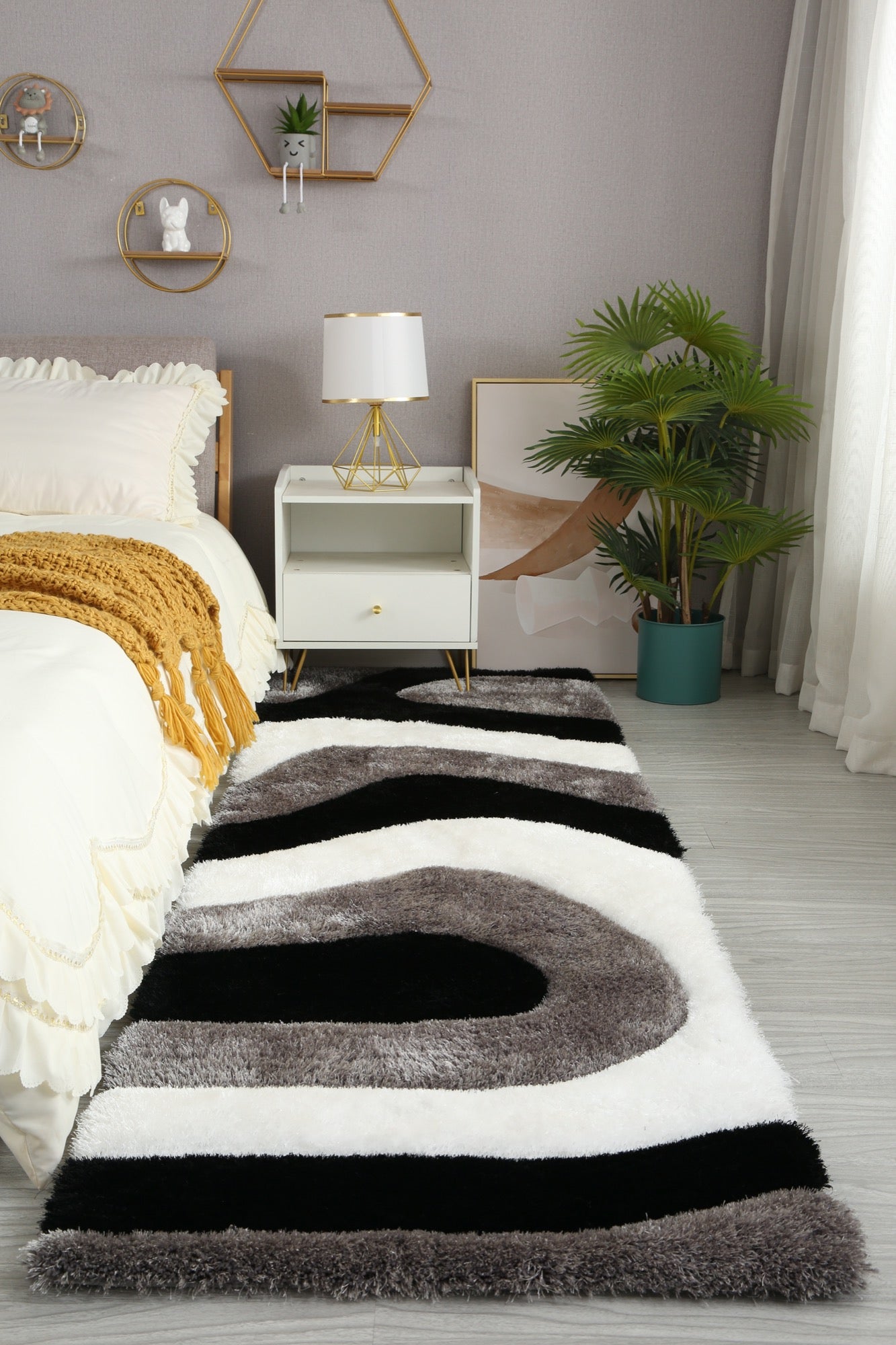 Mateos Shag Black/Grey/White Runner - Adams Furniture