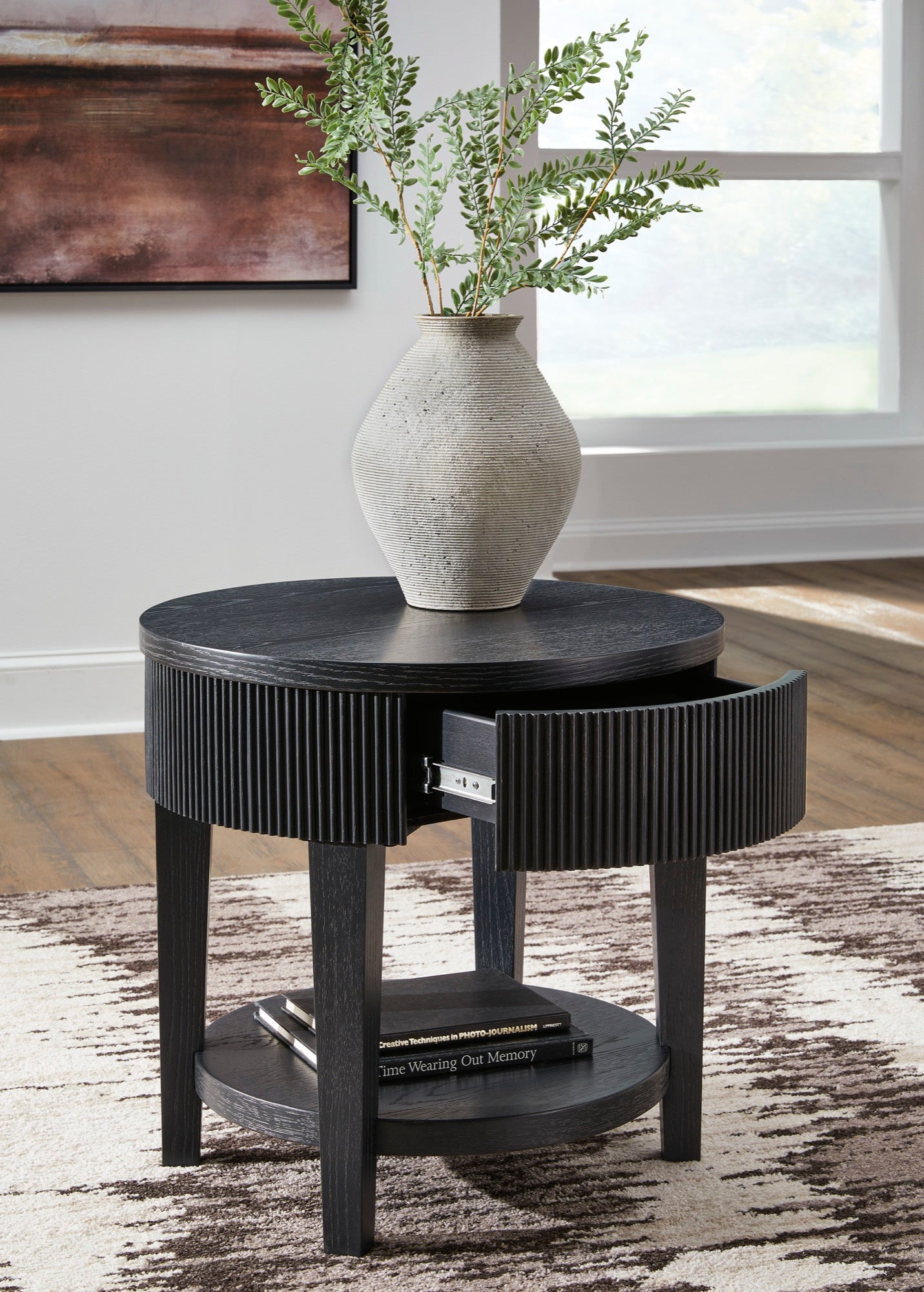 Black Round End Table - Adams Furniture