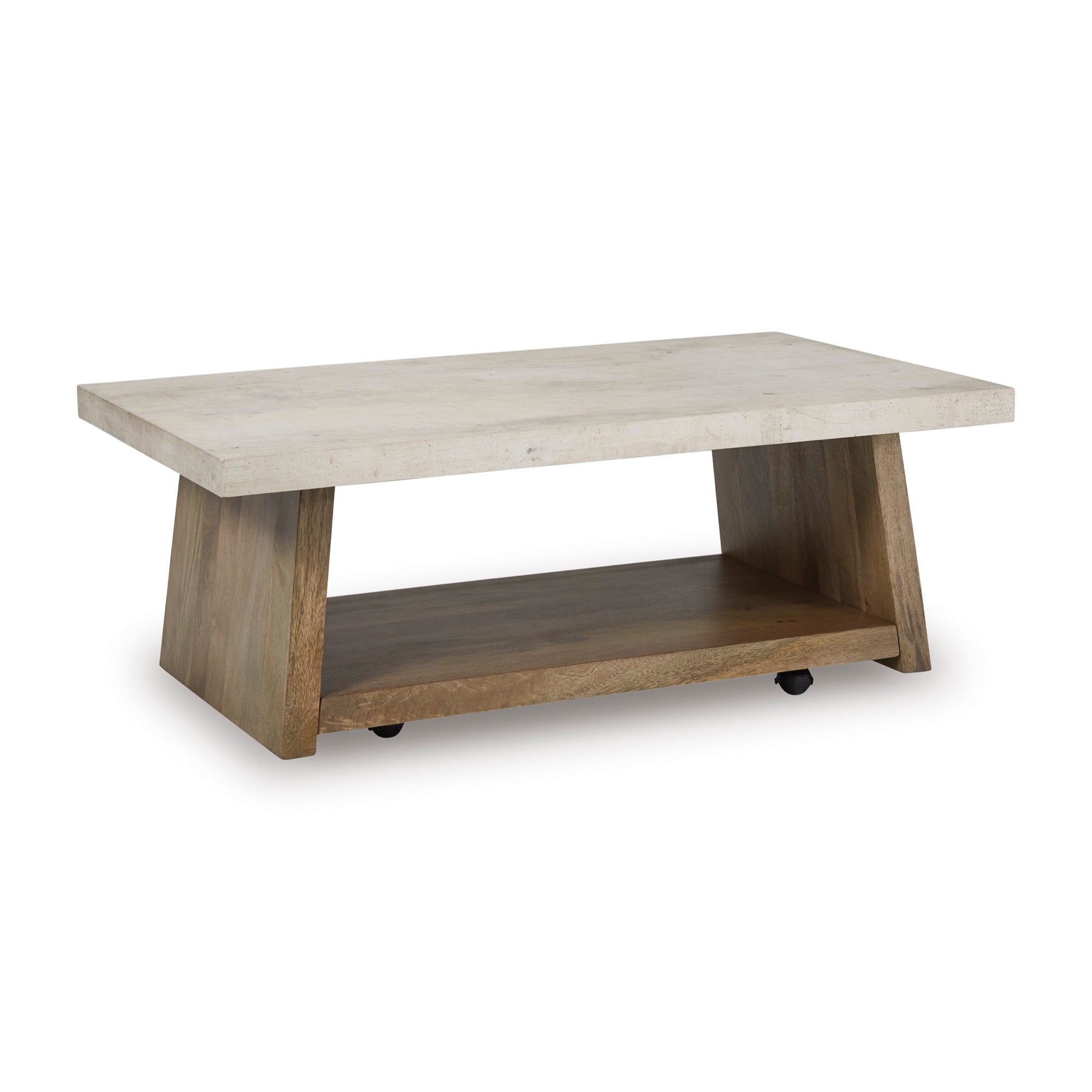 Light Brown Rectangular Coffee Table with Casters
