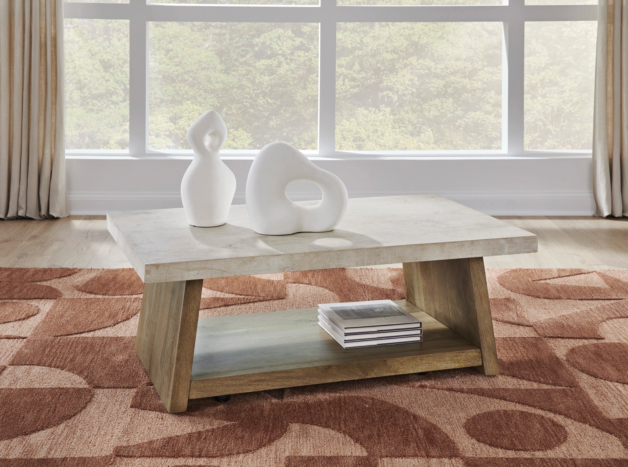 Light Brown Rectangular Coffee Table with Casters - Adams Furniture