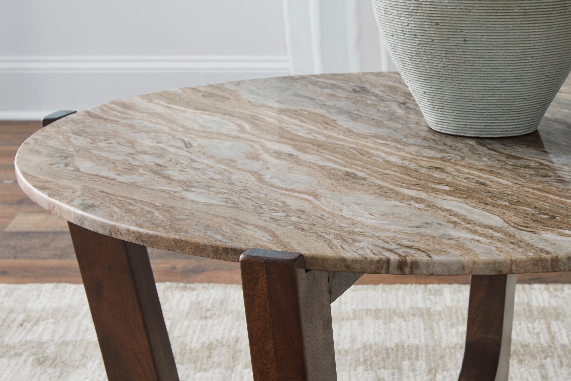 Warm Brown Round Coffee Table - Adams Furniture