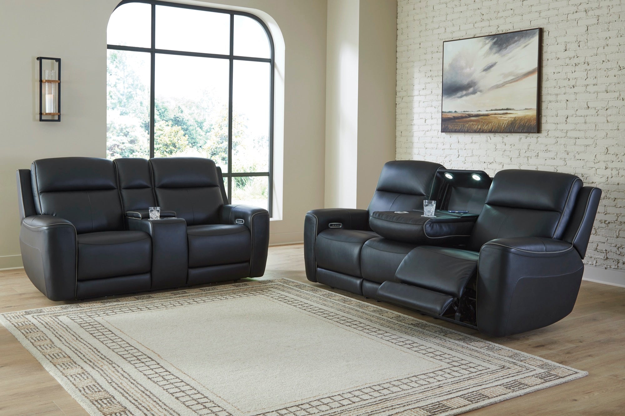 Maverick Onyx Power Reclining Living Room Set with Adjustable Headrest, Massage & Heated Seats - Adams Furniture