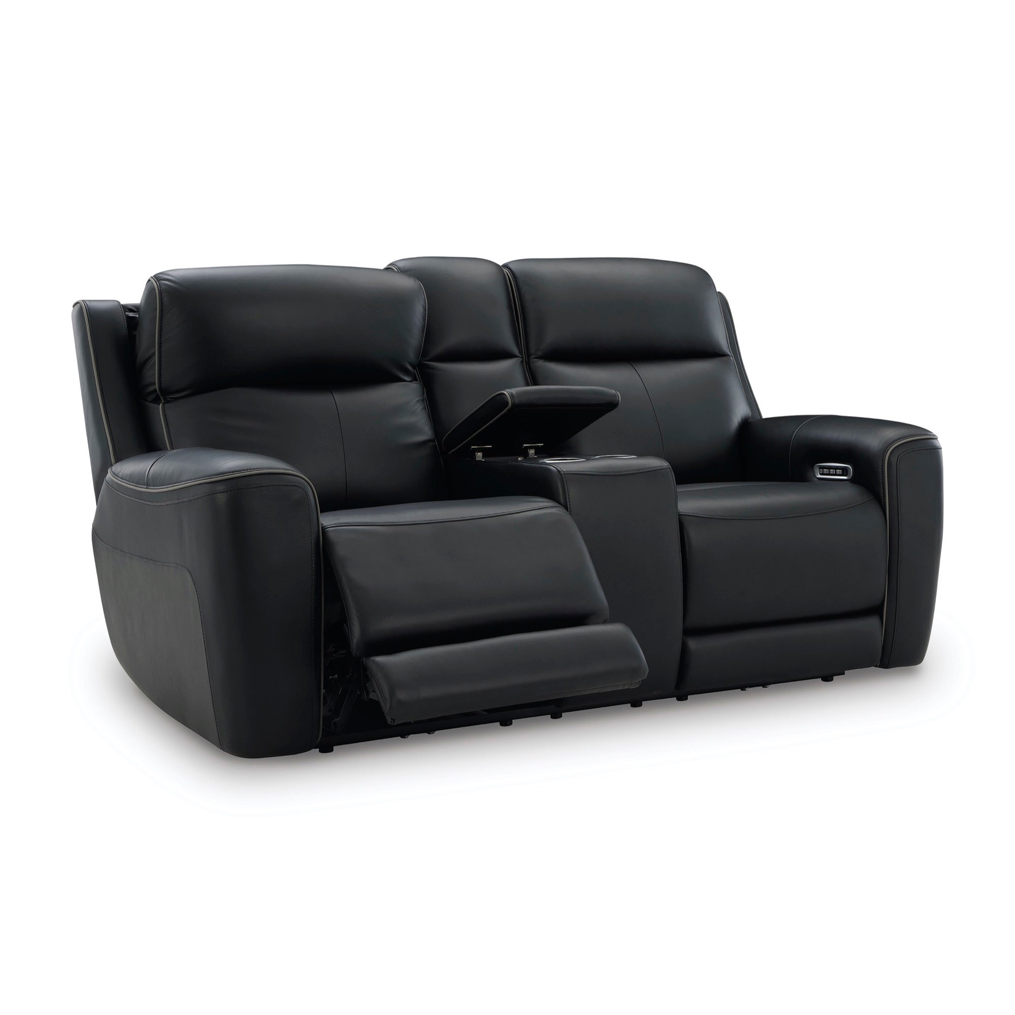 Maverick Onyx Power Reclining Loveseat with Adjustable Headrest, Massage & Heated Seats - Adams Furniture