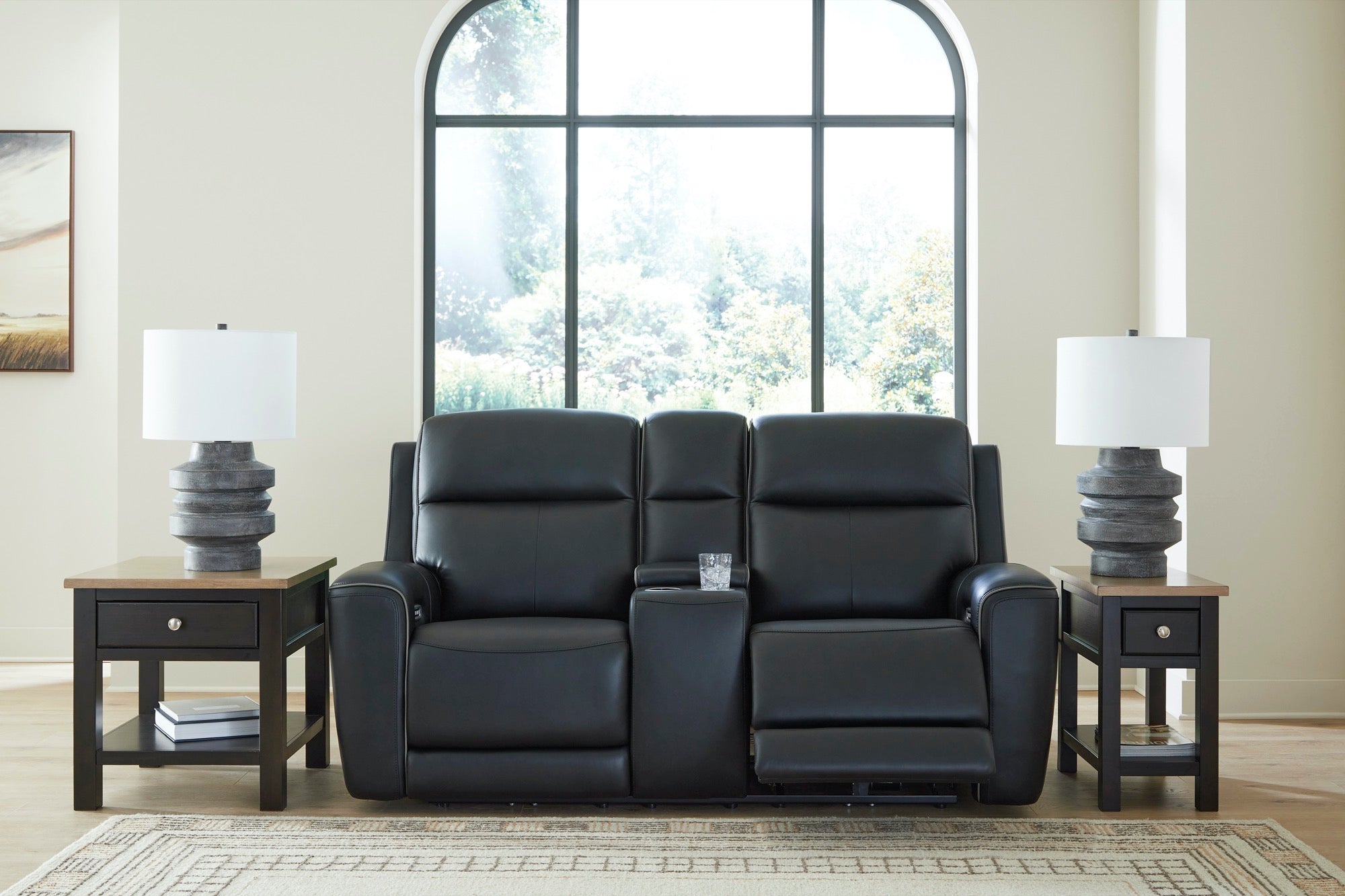 Maverick Onyx Power Reclining Loveseat with Adjustable Headrest, Massage & Heated Seats - Adams Furniture