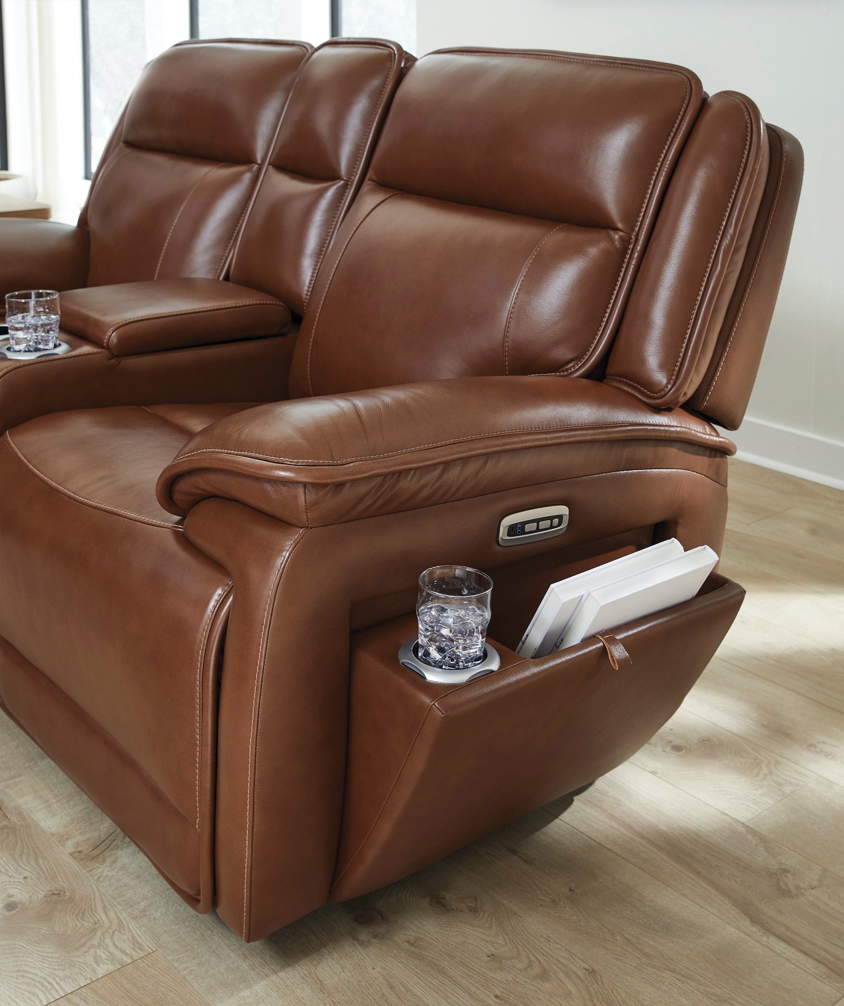 Elijah Power Reclining Loveseat with Console - Adams Furniture