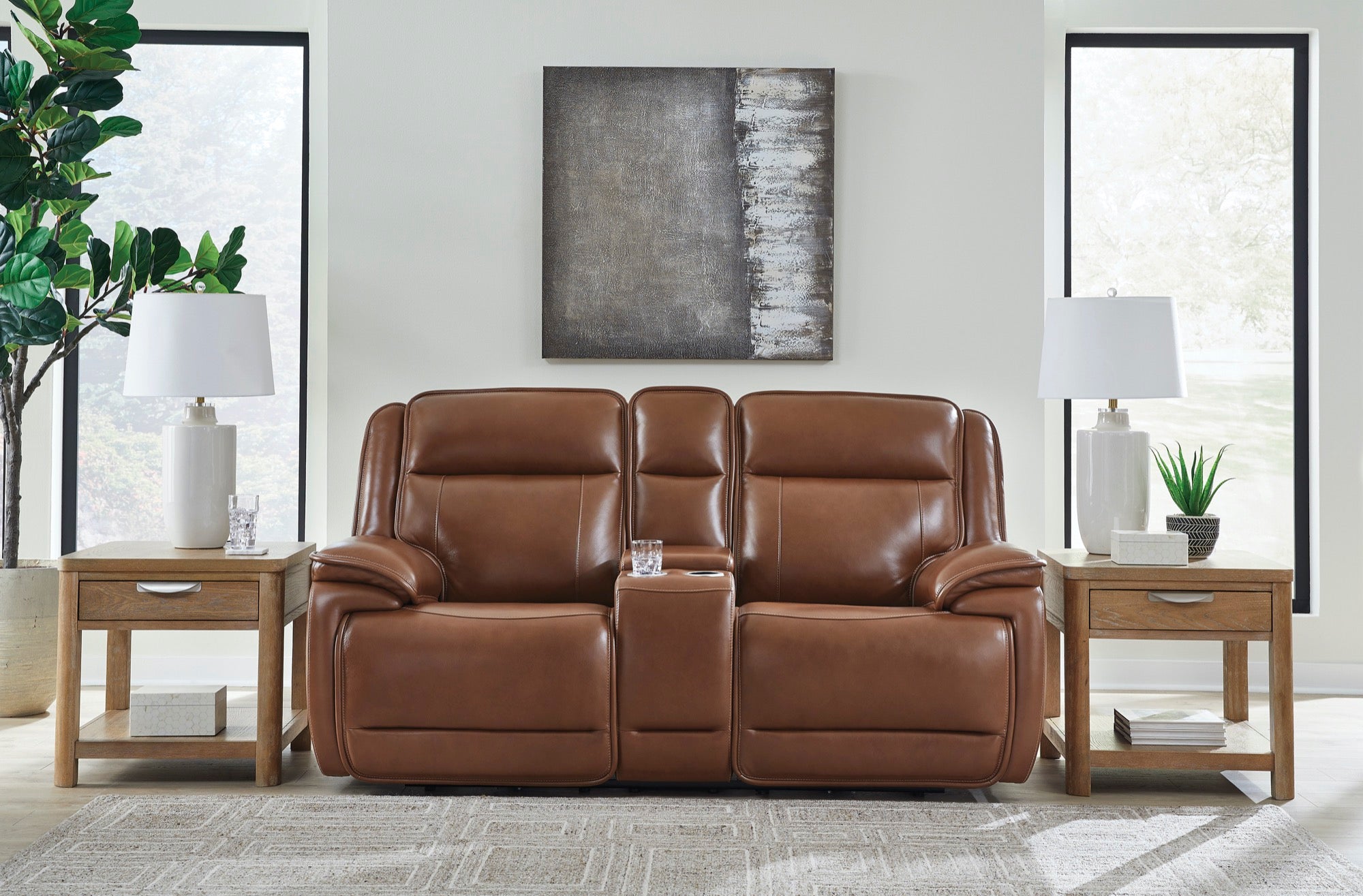 Elijah Power Reclining Loveseat with Console - Adams Furniture