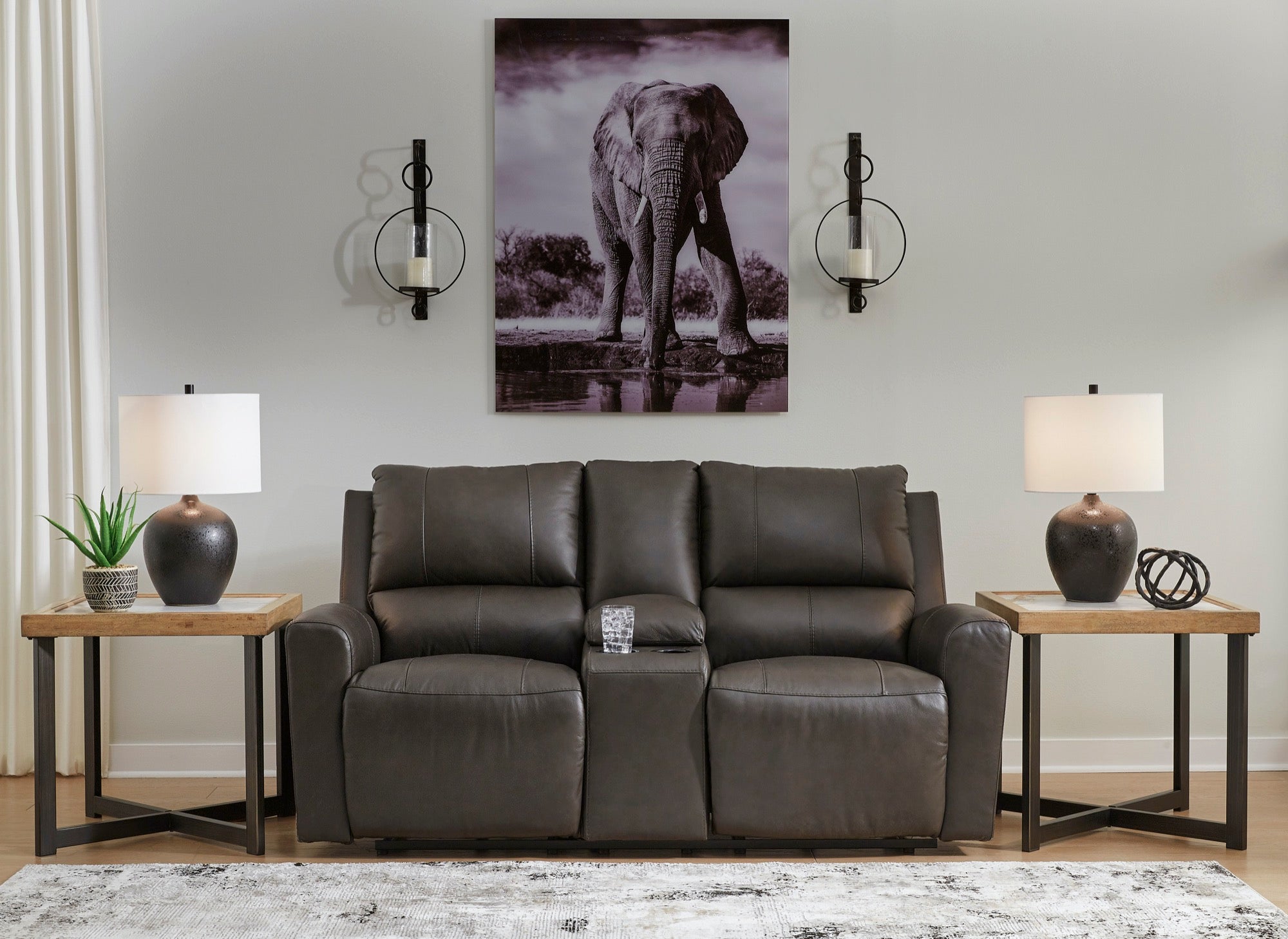 Henry Power Reclining Console Loveseat - Adams Furniture