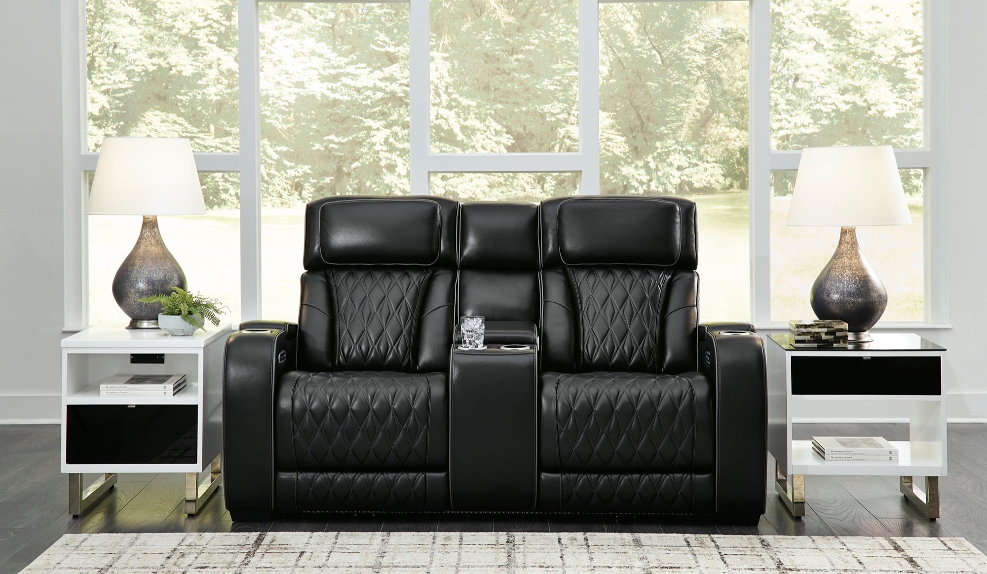 Benjamin Power Reclining Loveseat with Console - Adams Furniture