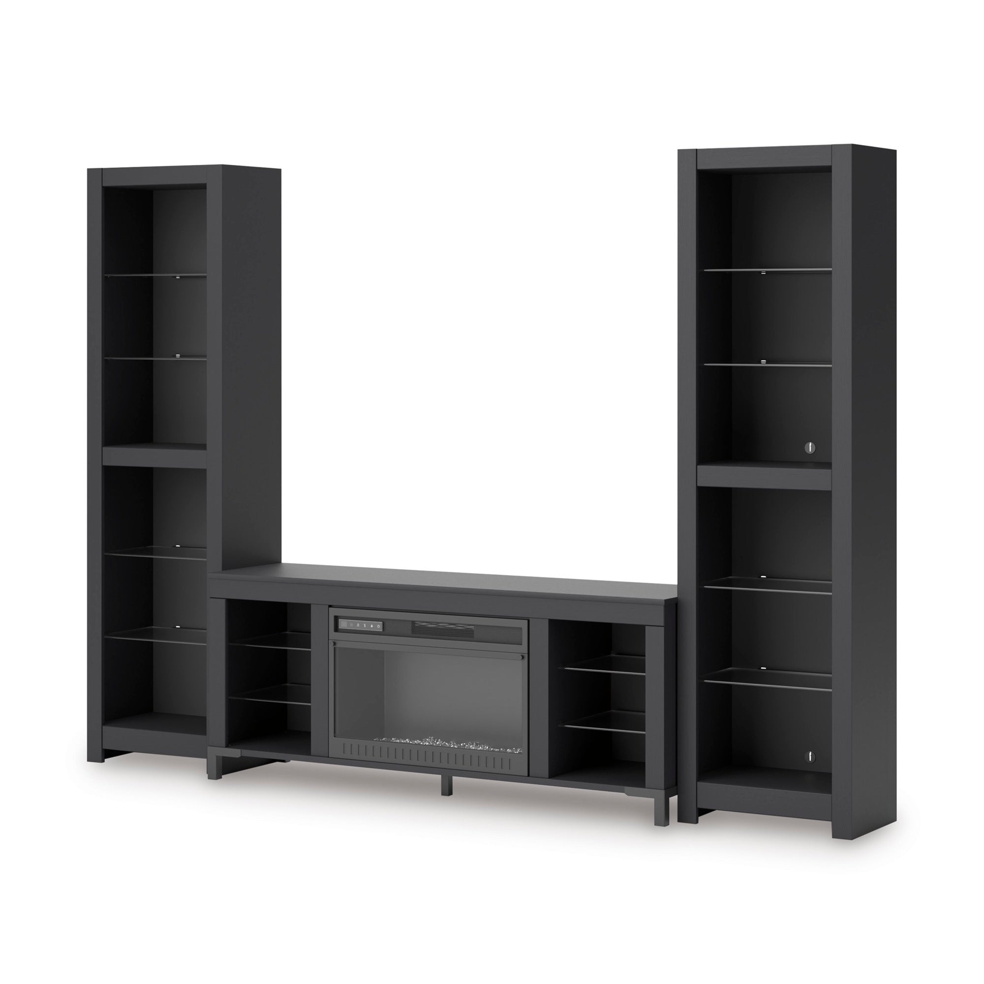 Black 3-Piece Entertainment Center with Electric Fireplace - Adams Furniture