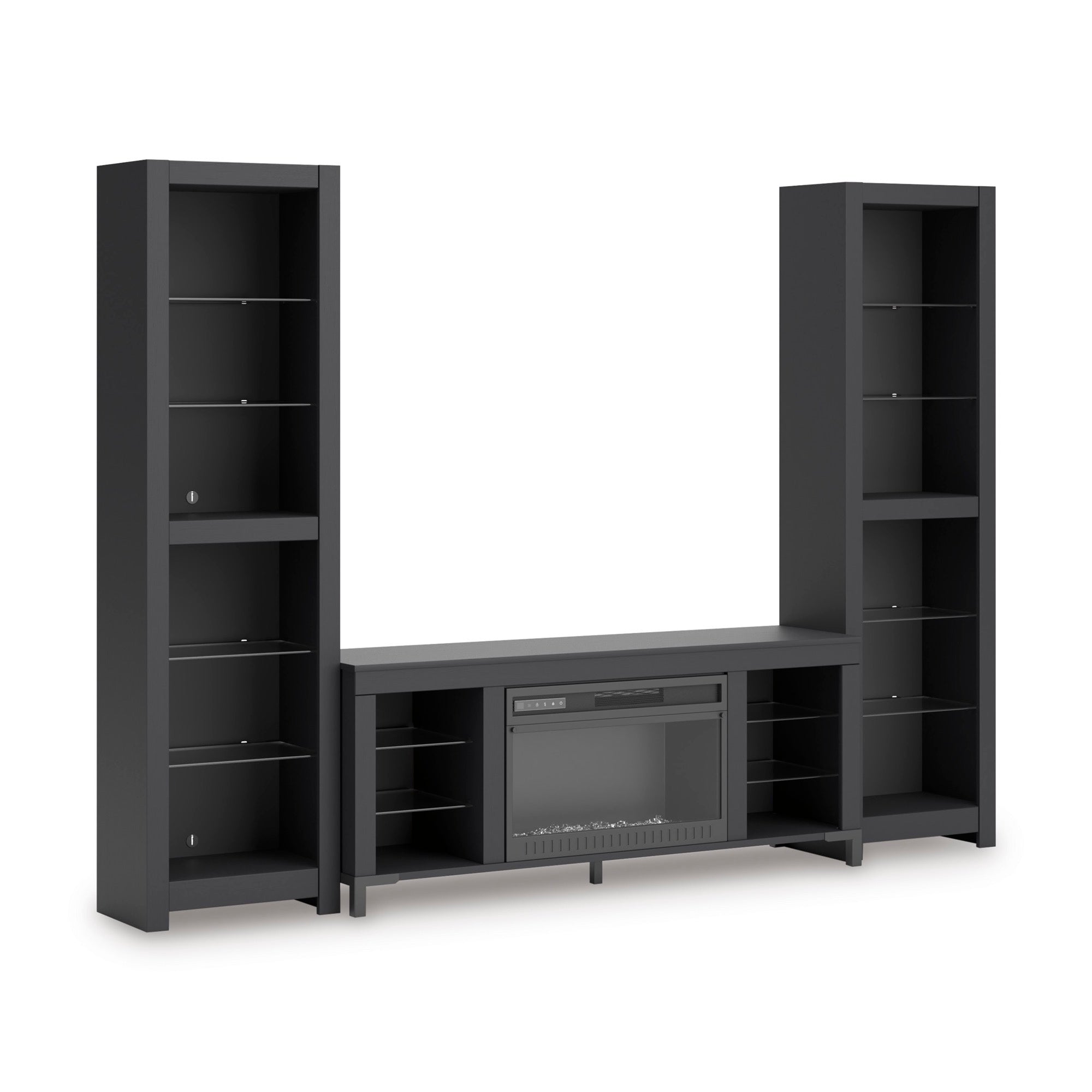 Black 3-Piece Entertainment Center with Electric Fireplace - Adams Furniture