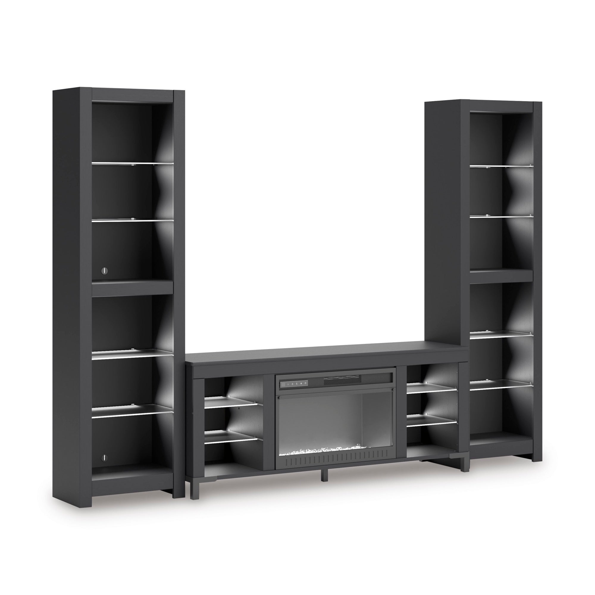 Black 3-Piece Entertainment Center with Electric Fireplace - Adams Furniture