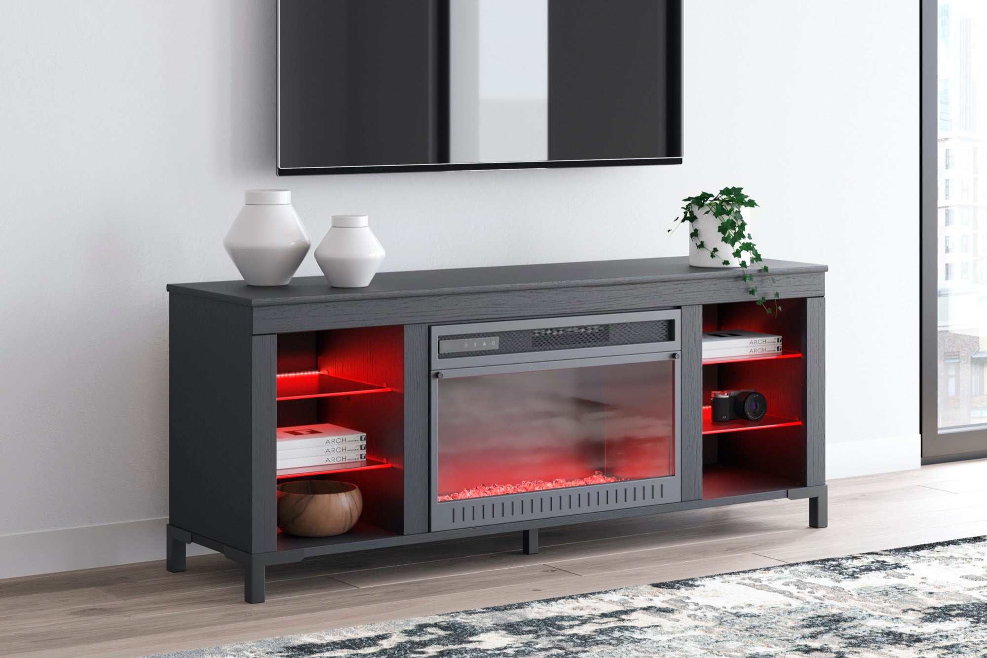 Black TV Stand with Fireplace - Adams Furniture