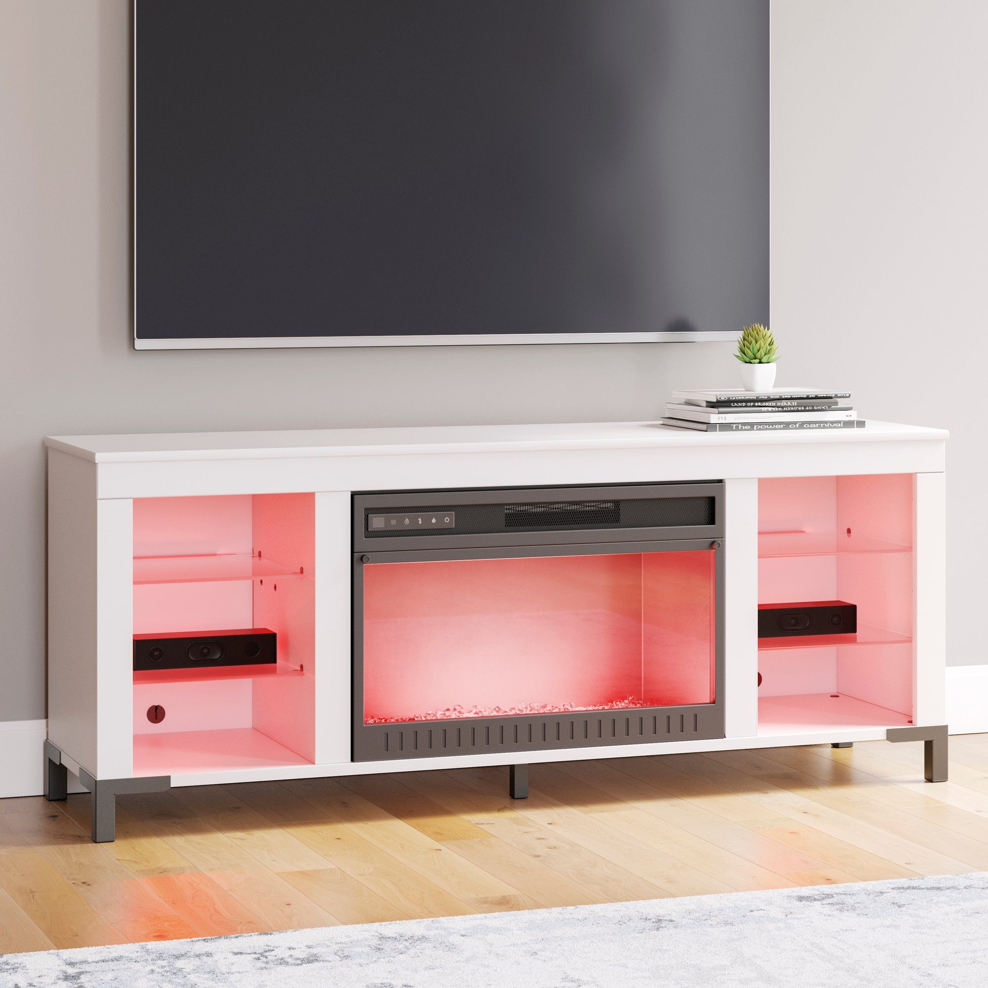 Matte White TV Stand with Fireplace - Adams Furniture