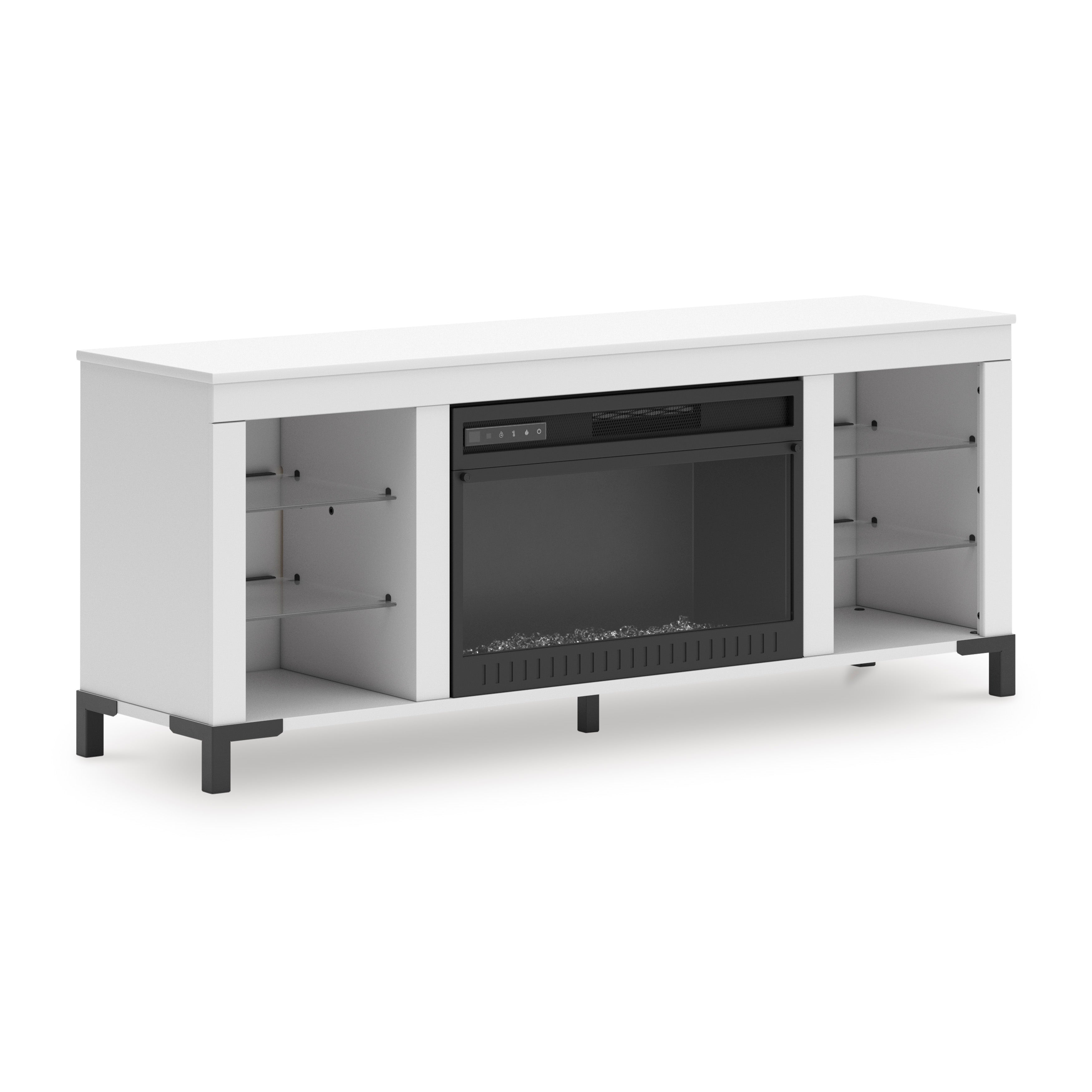 Matte White TV Stand with Fireplace