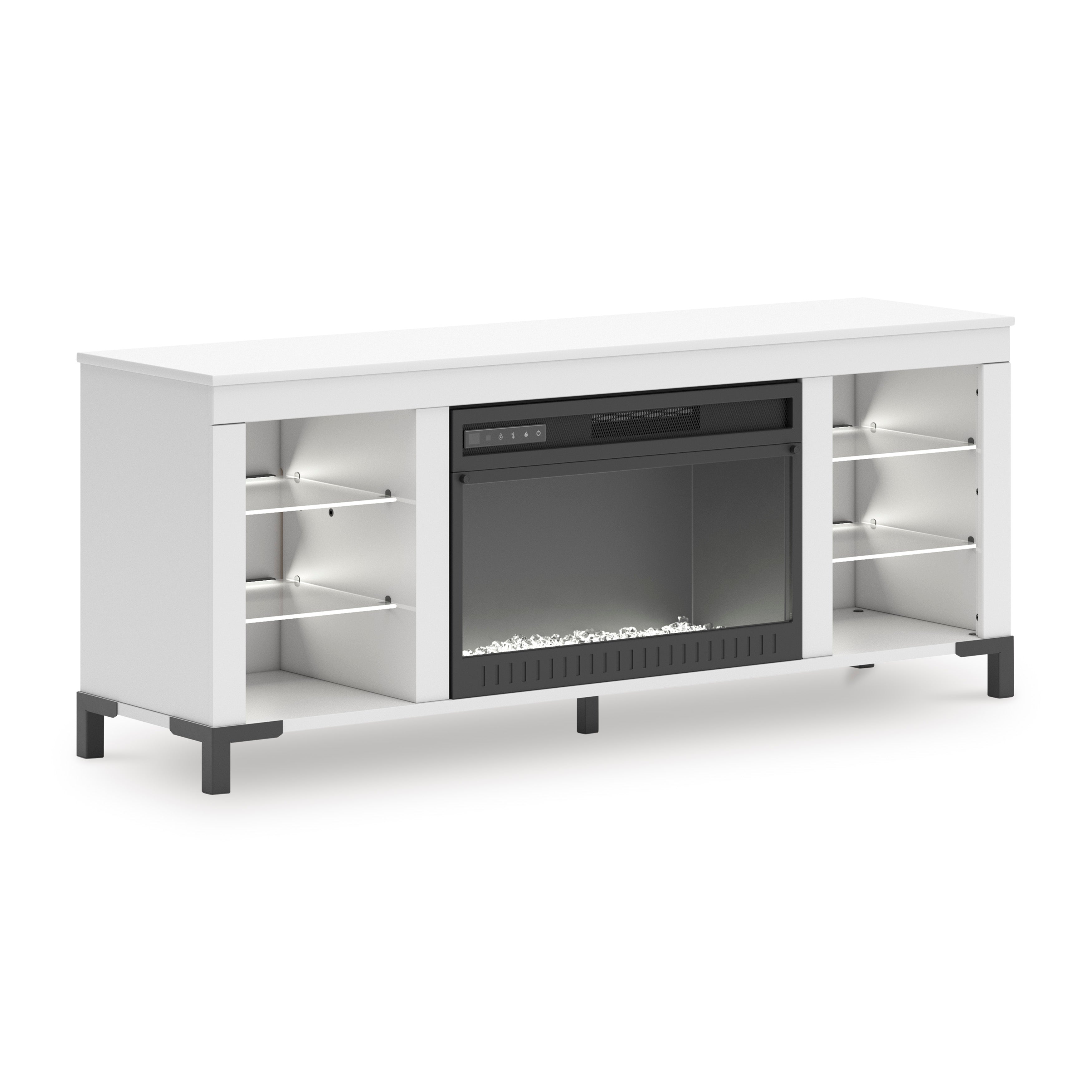 Matte White TV Stand with Fireplace