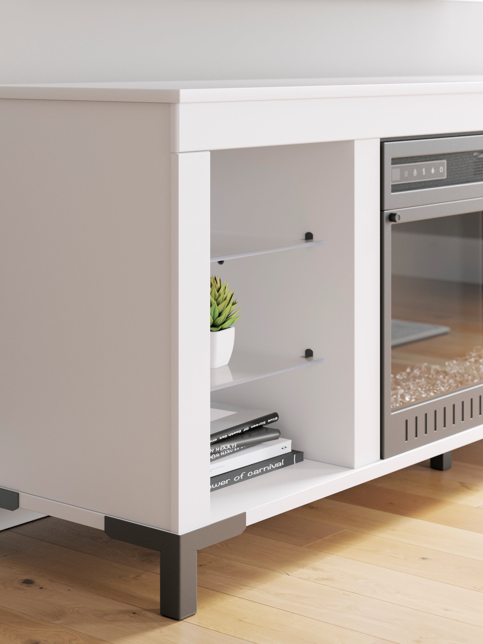 Matte White TV Stand with Fireplace - Adams Furniture