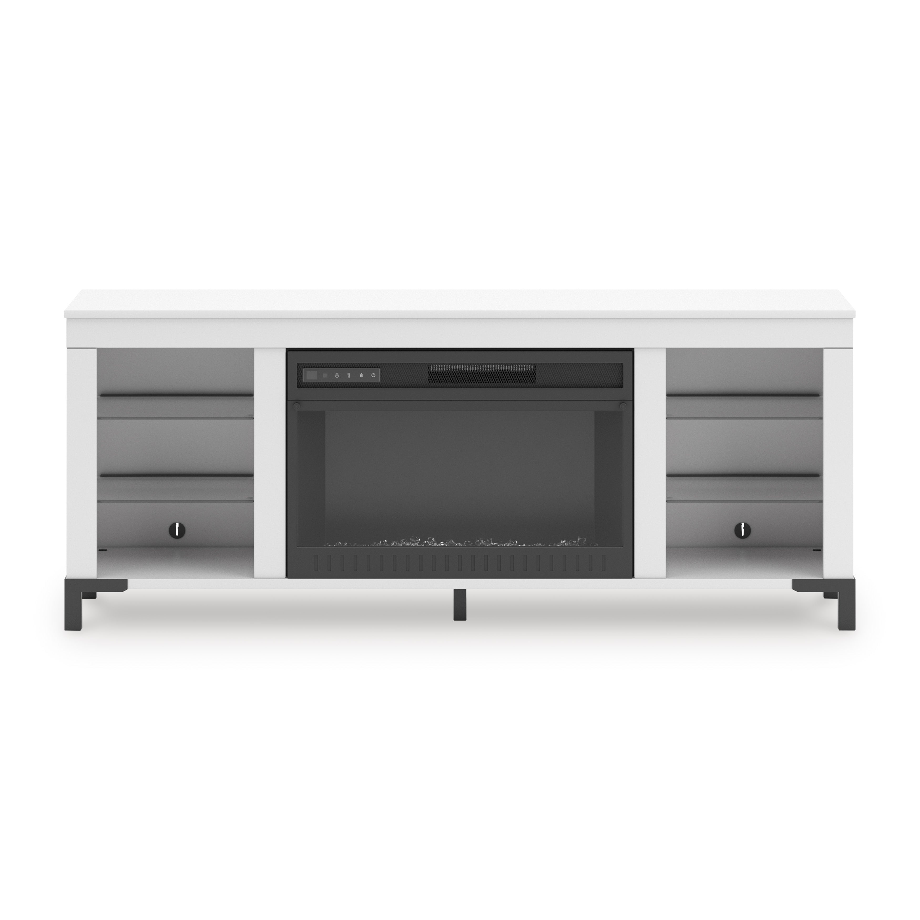 Matte White TV Stand with Fireplace