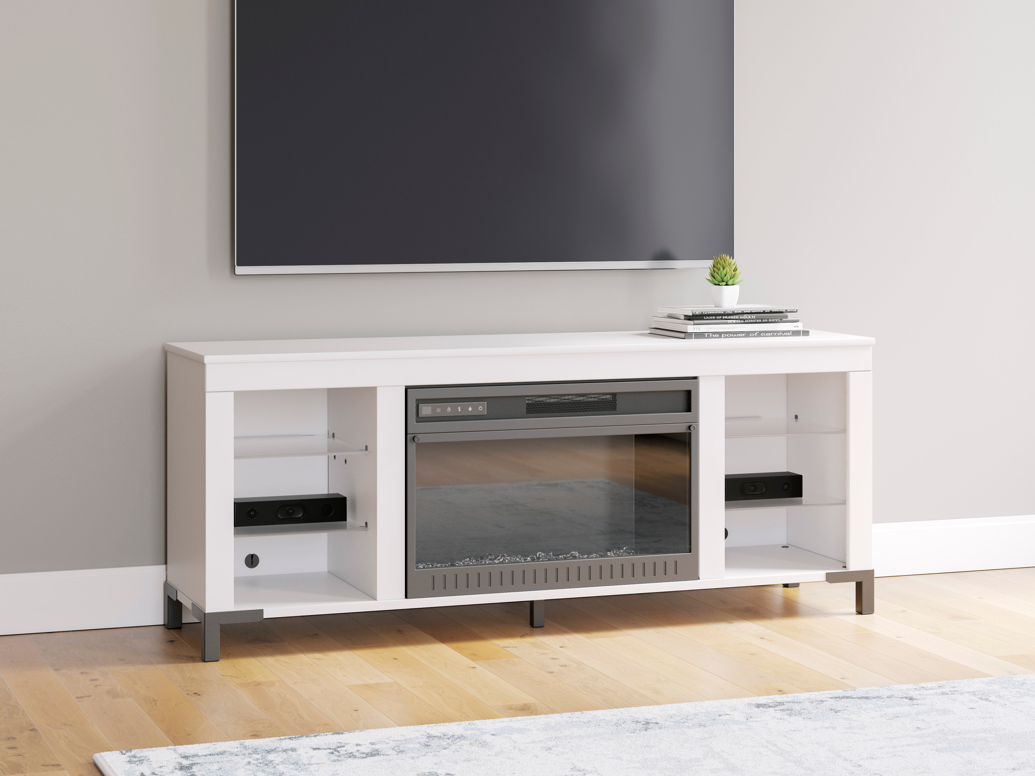 Matte White TV Stand with Fireplace