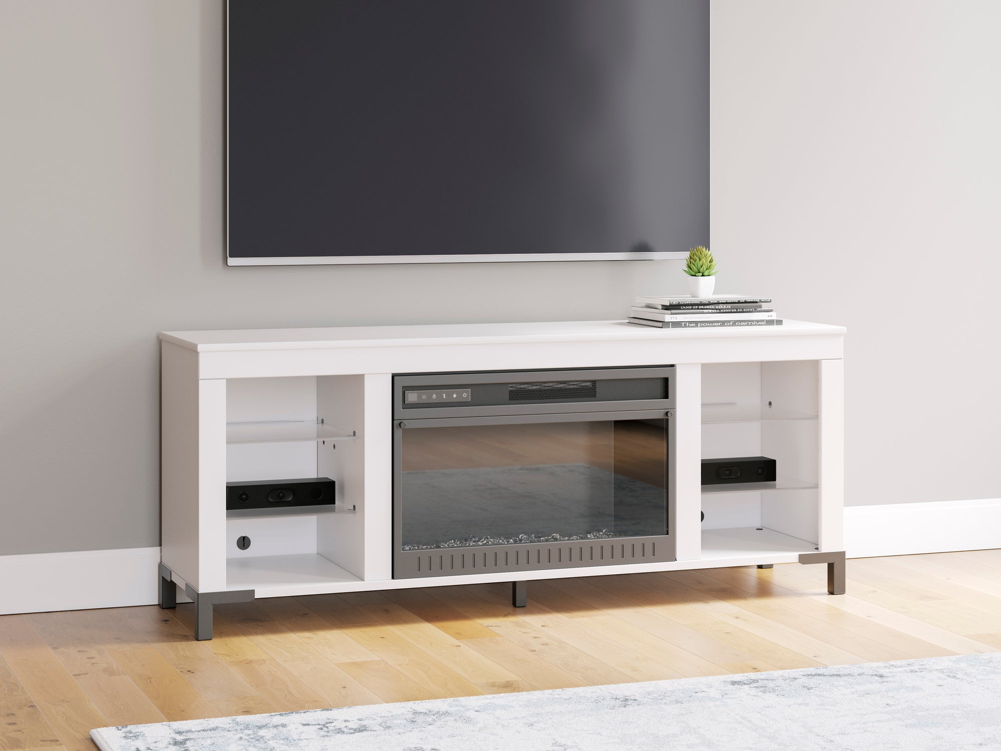 Matte White TV Stand with Fireplace - Adams Furniture