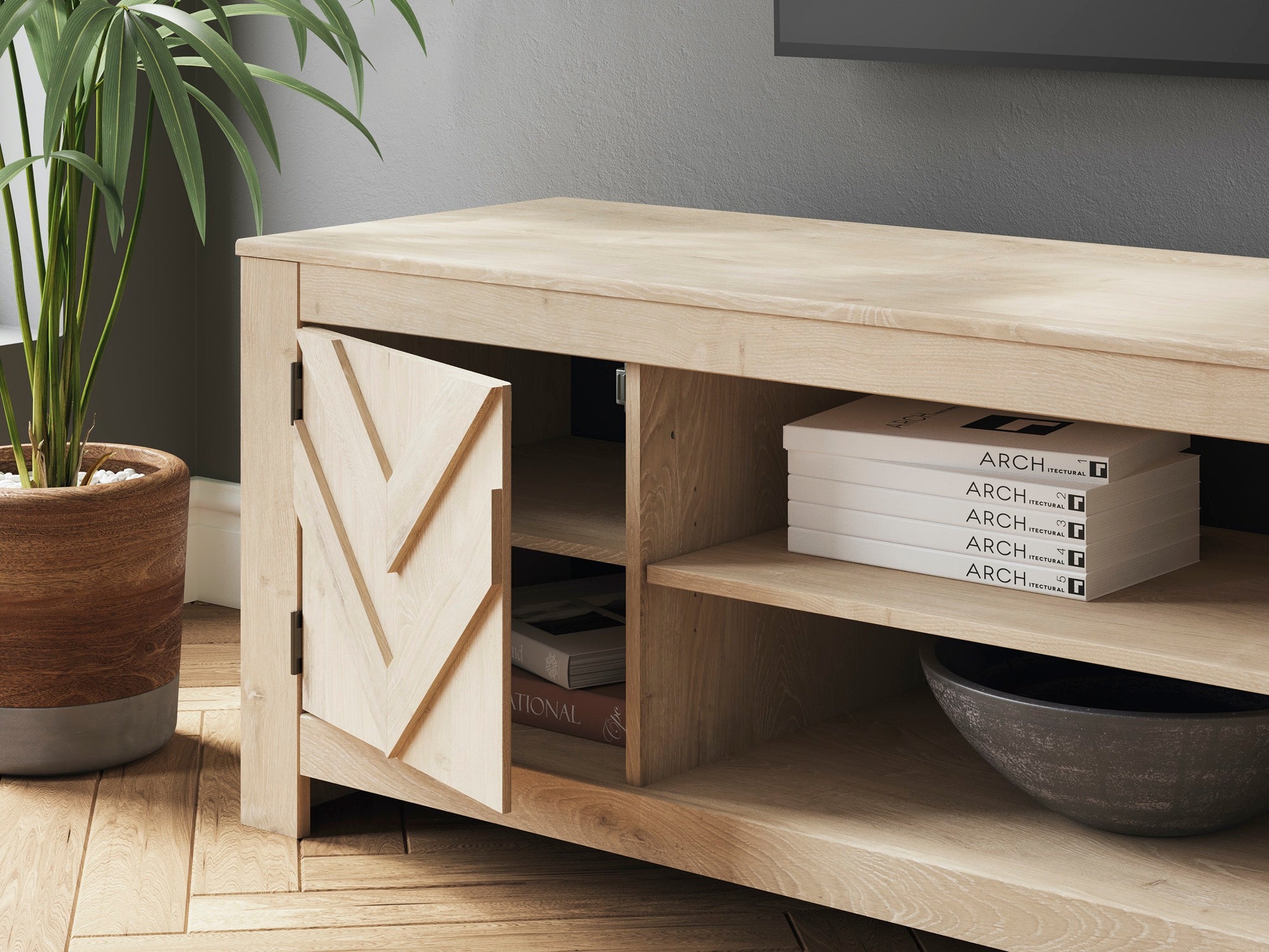 Large Tan TV Stand - Adams Furniture