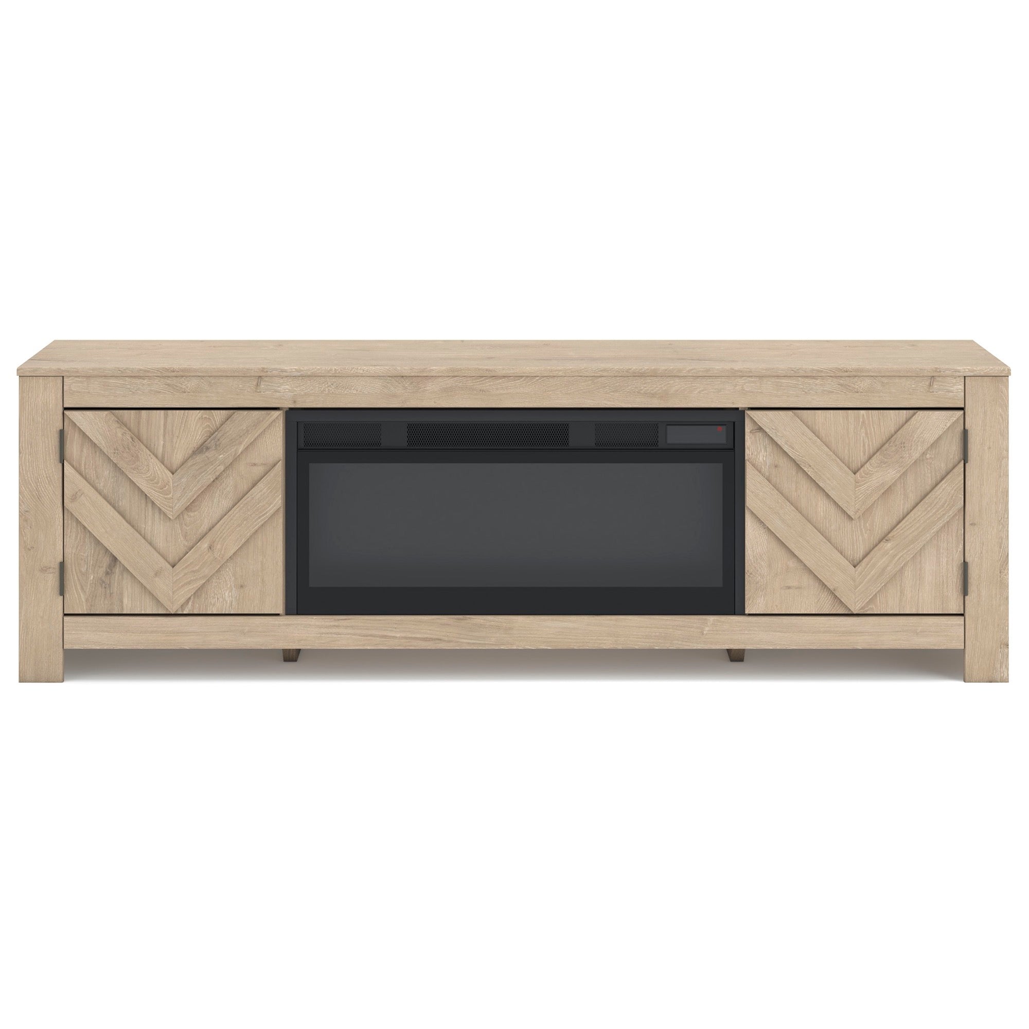 Large Tan TV Stand with Fireplace - Adams Furniture