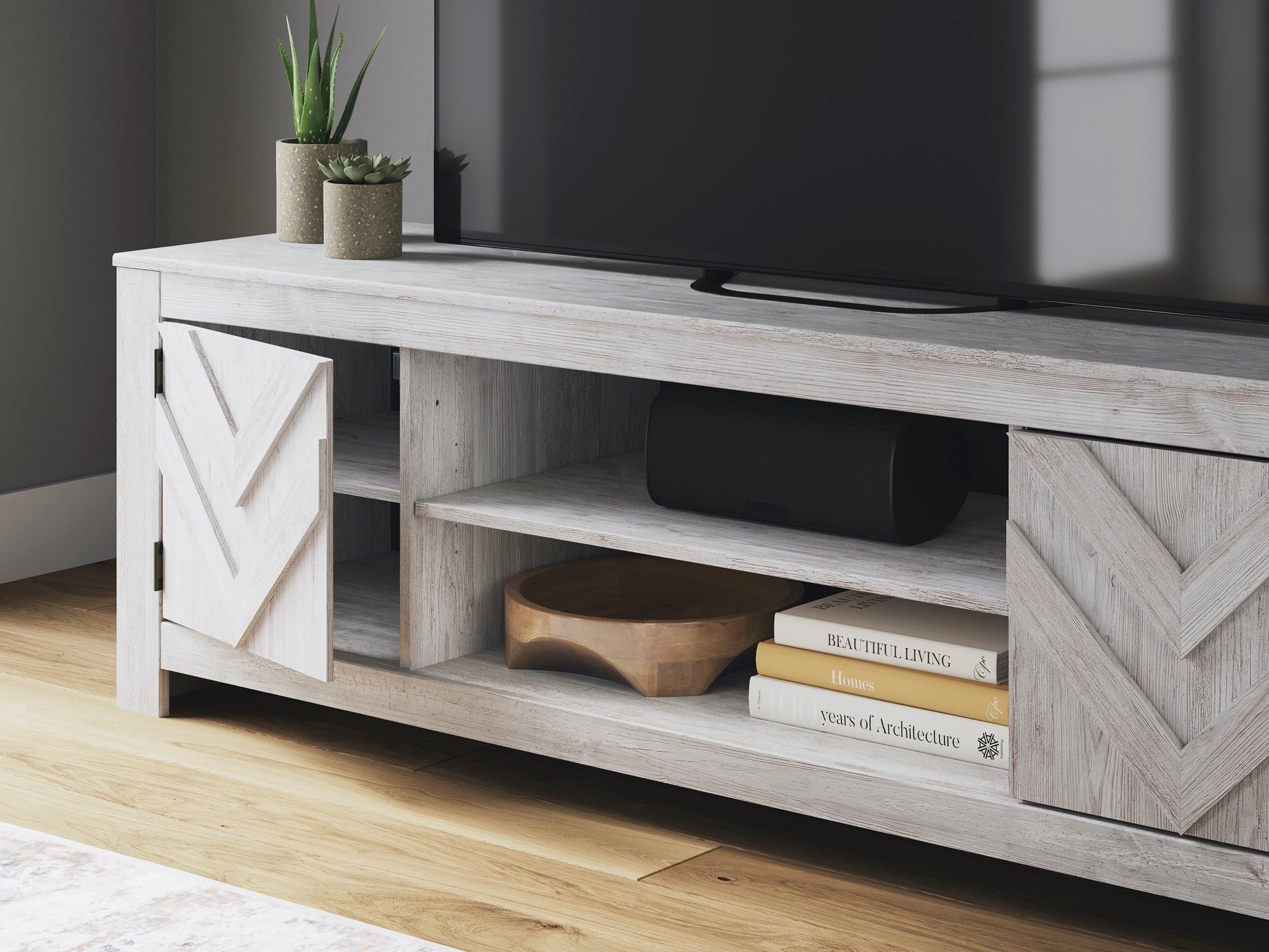 Large Whitewash TV Stand - Adams Furniture