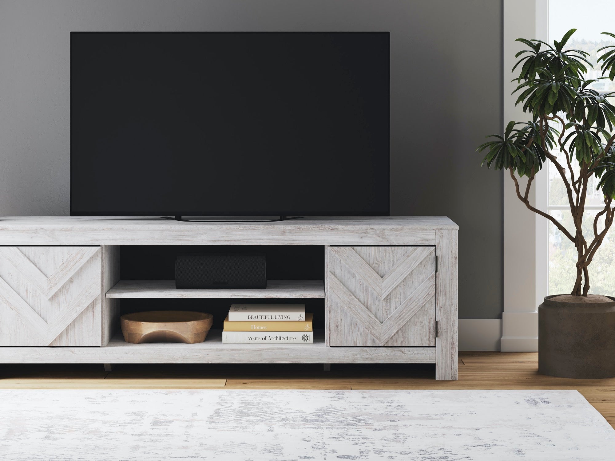 Large Whitewash TV Stand - Adams Furniture