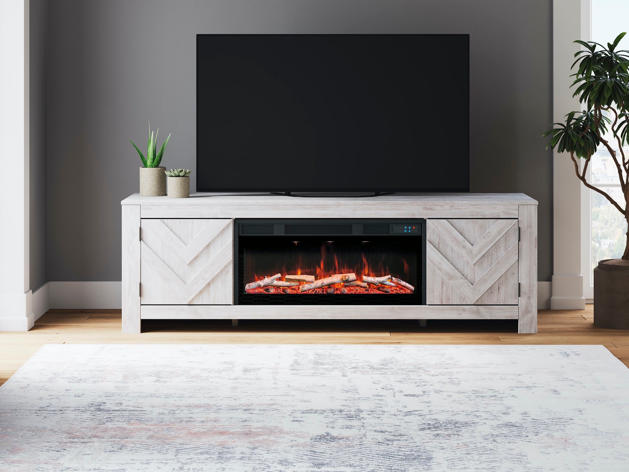 Large Whitewash Fireplace TV Stand - Adams Furniture