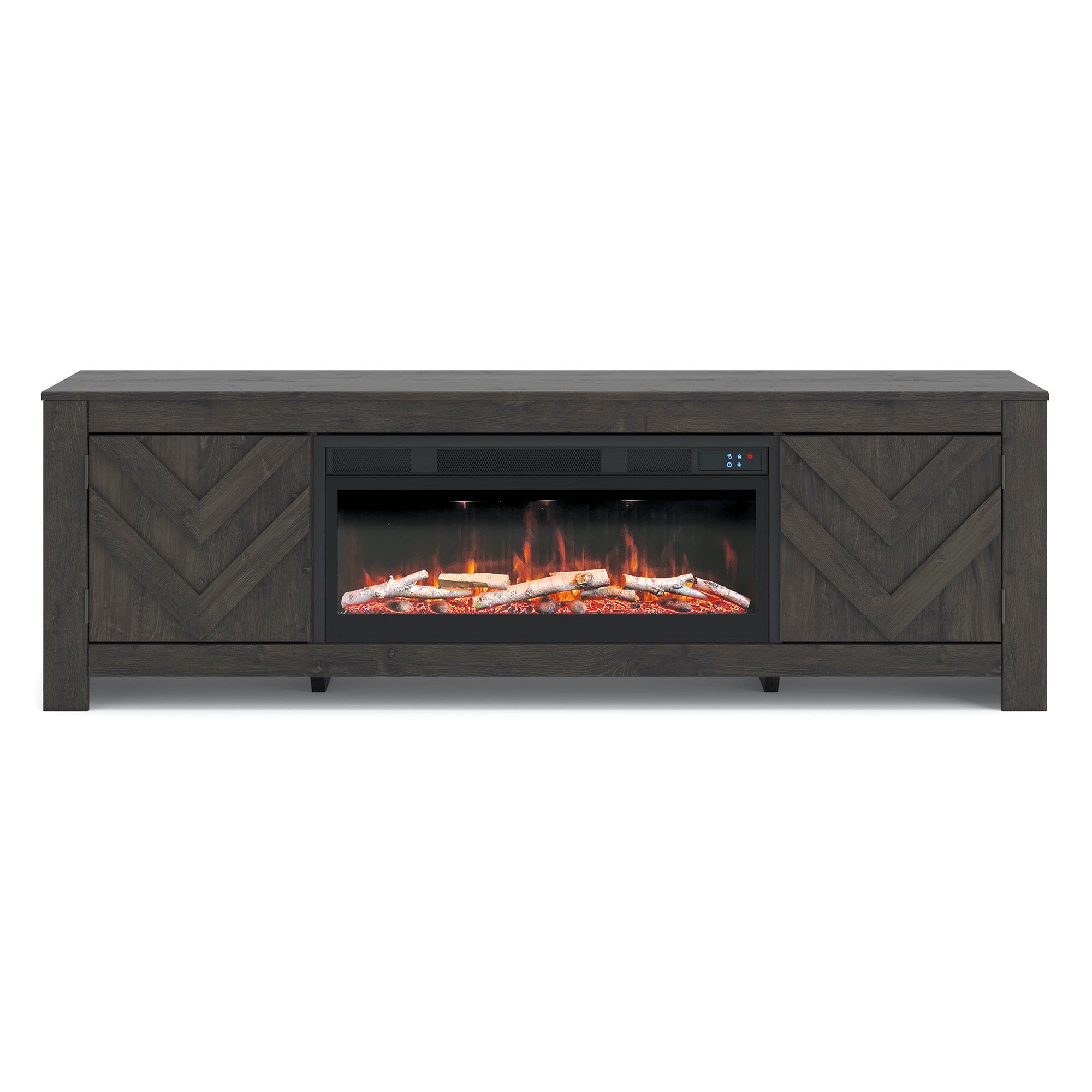 Large Black TV Stand with Fireplace - Adams Furniture