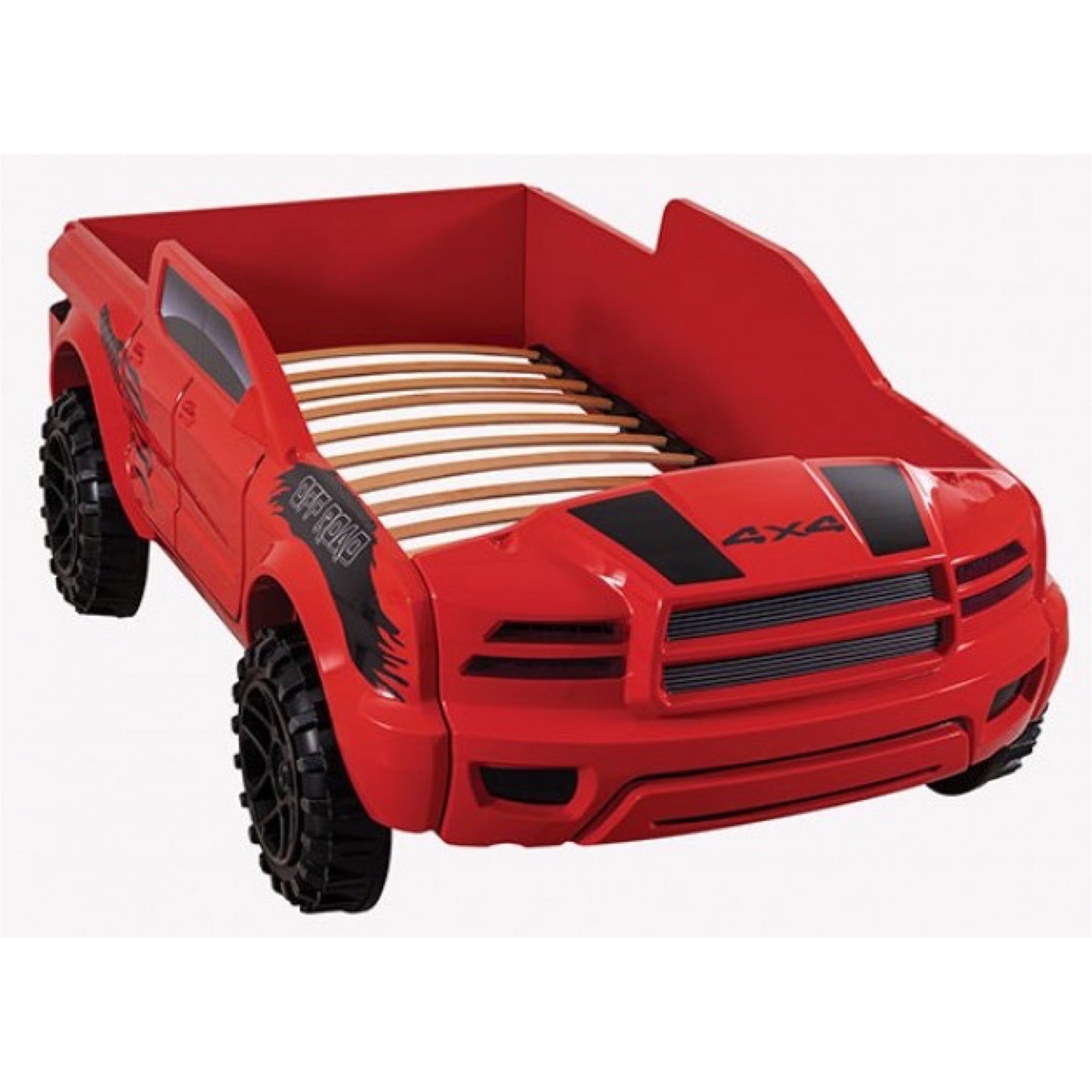 Roverton Kid's Red Pick Up Truck Bed with LED Lights - Adams Furniture