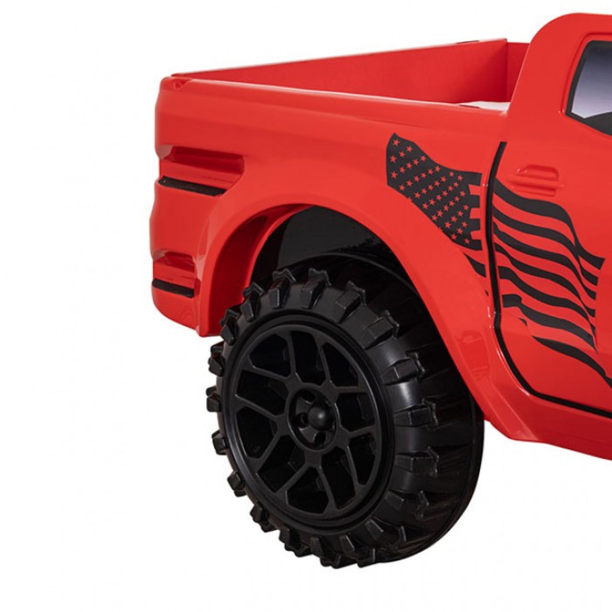 Roverton Kid's Red Pick Up Truck Bed with LED Lights - Adams Furniture
