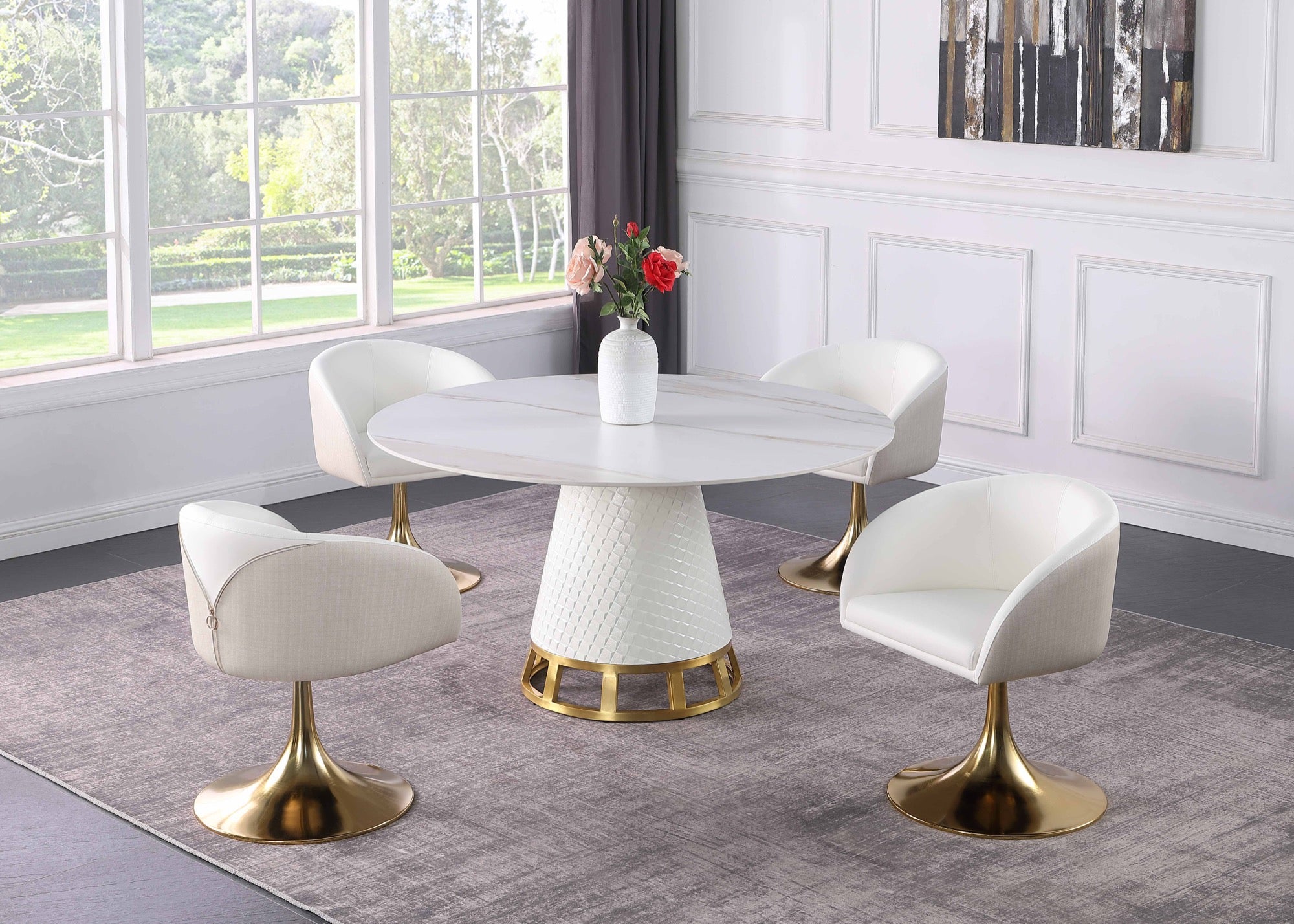 Contemporary White & Gold Dining Table