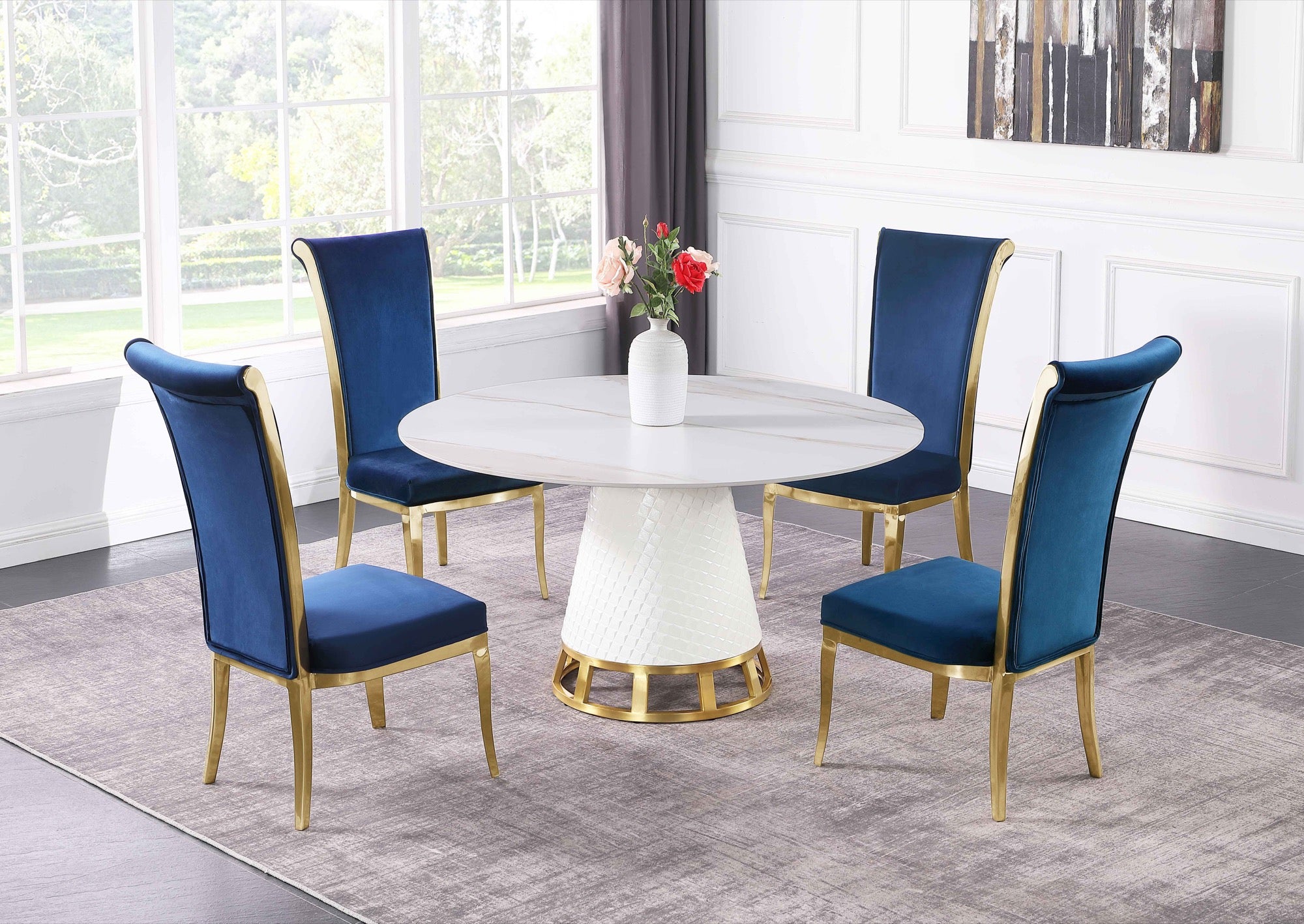 Contemporary White & Gold Dining Table