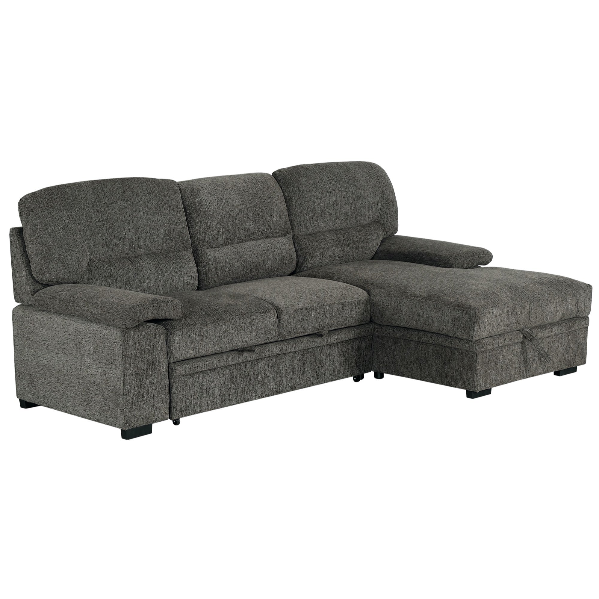 Tessaro Charcoal Sleeper Sectional w/ Popup Storage Chaise