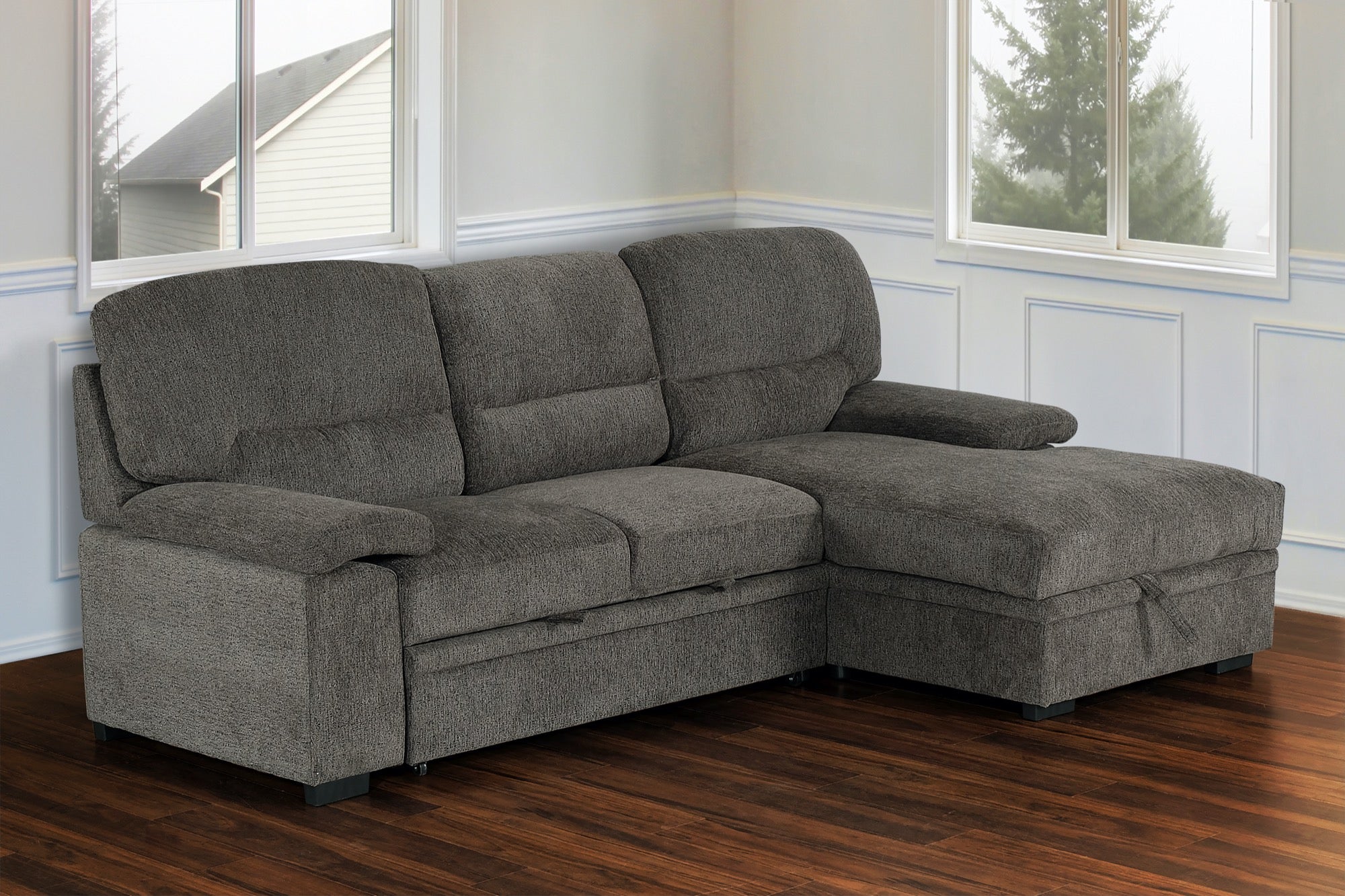 Tessaro Charcoal Sleeper Sectional w/ Popup Storage Chaise