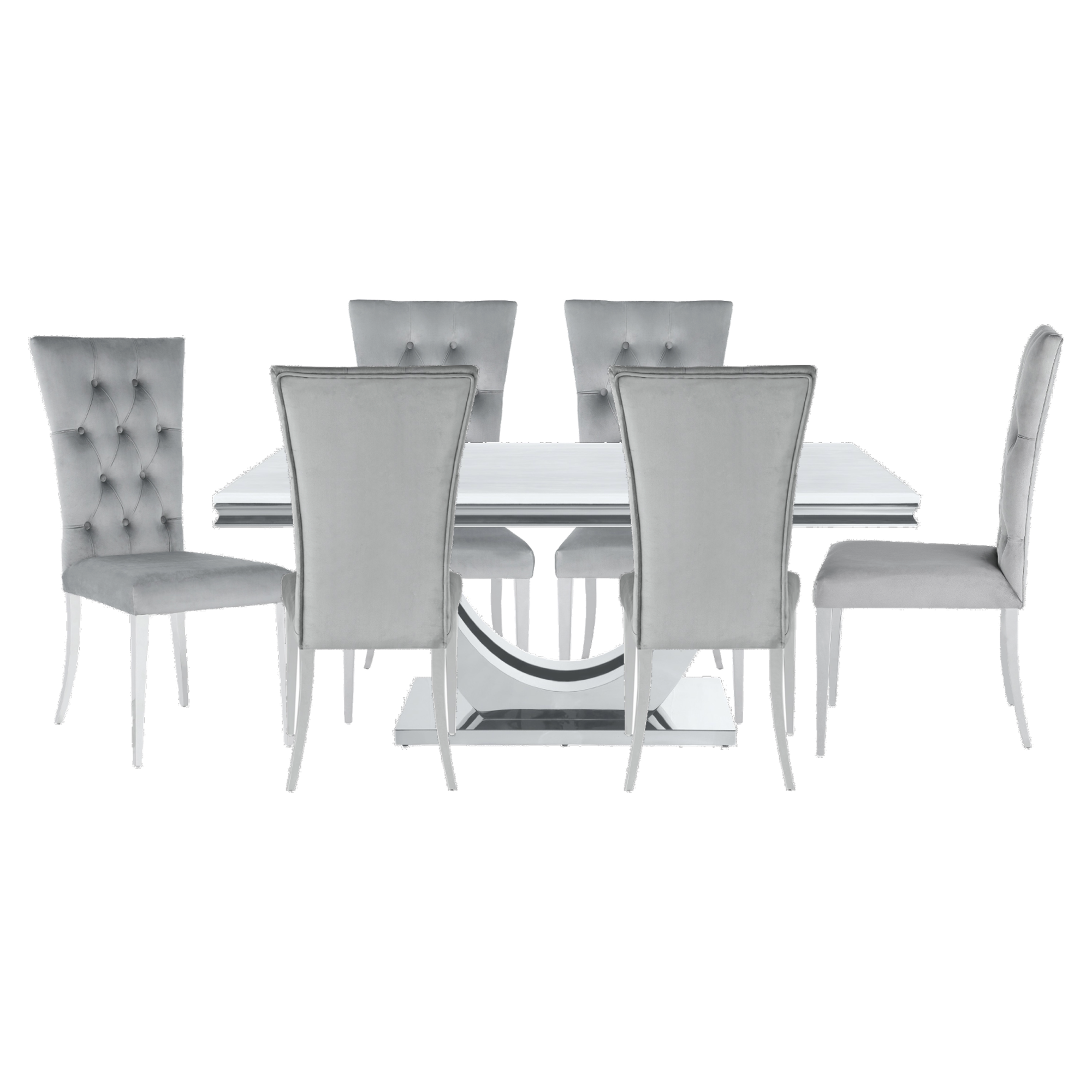 Kerwin 7-Piece Dining Room Set Grey And Chrome - Adams Furniture