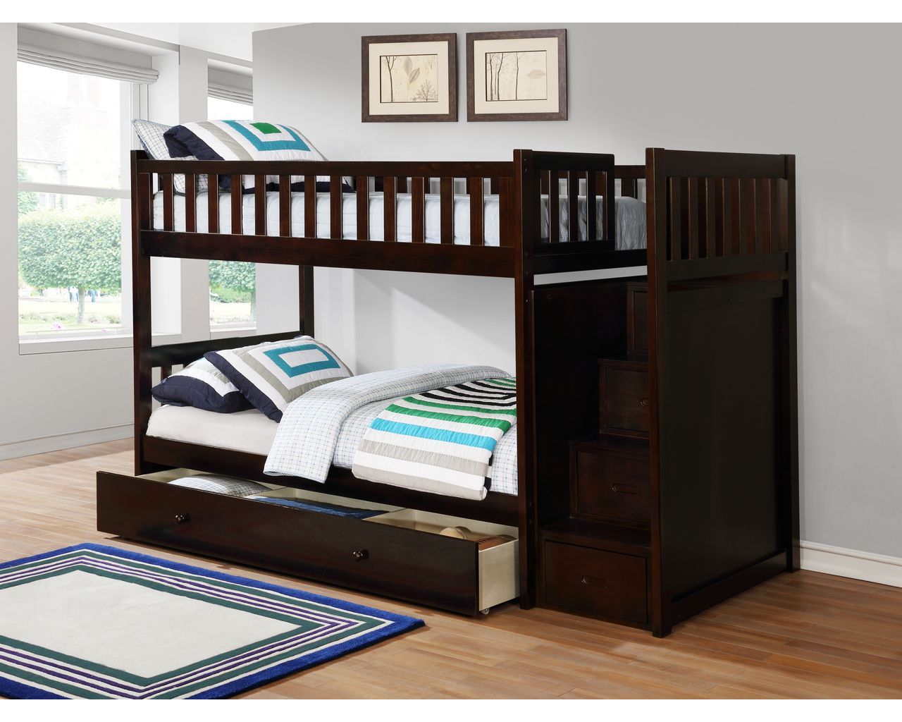 Harper - Espresso Twin/Twin Staircase Bunk Bed, Bunk Bed, Lifestyle Furniture - Adams Furniture