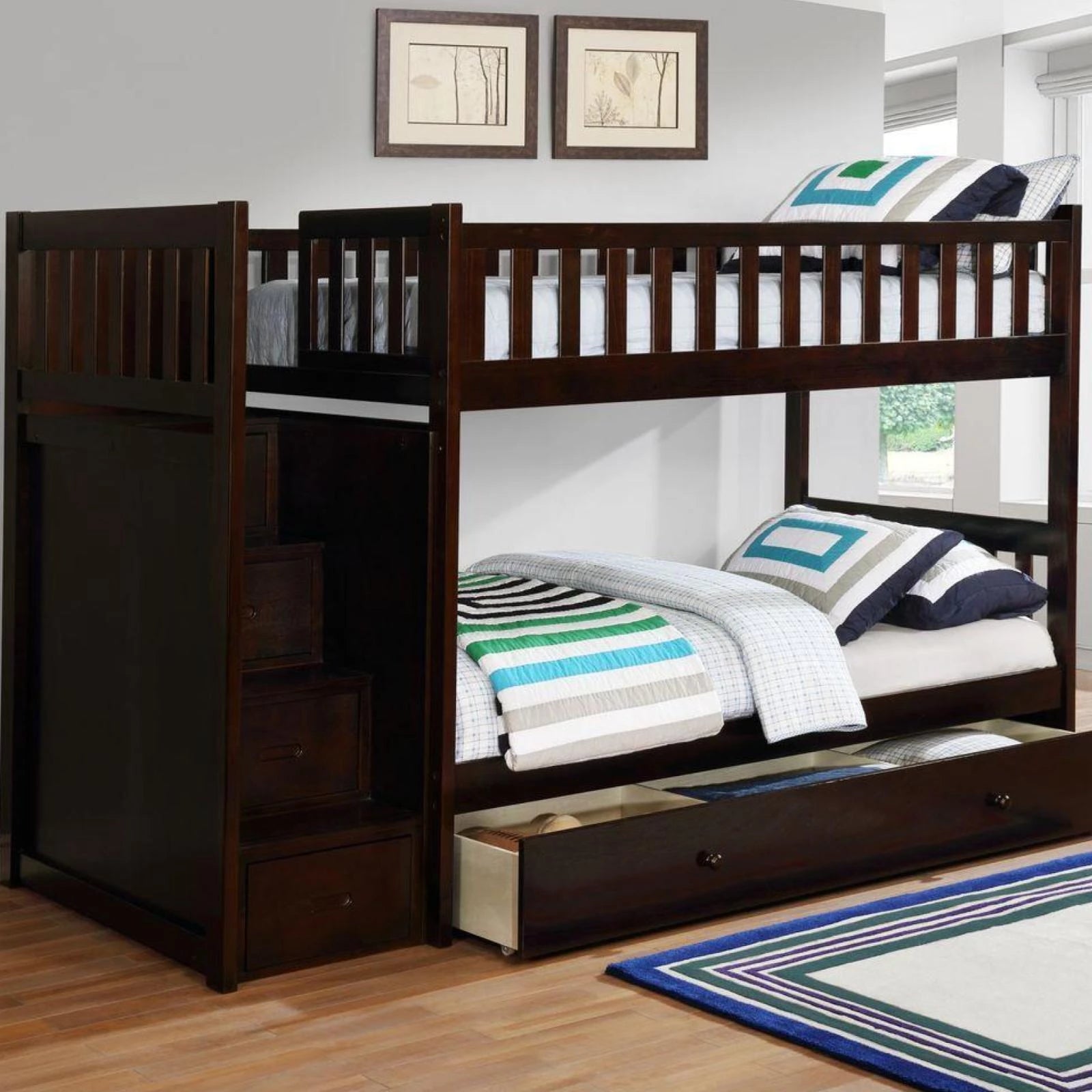 Harper - Espresso Twin/Twin Staircase Bunk Bed, Bunk Bed, Lifestyle Furniture - Adams Furniture