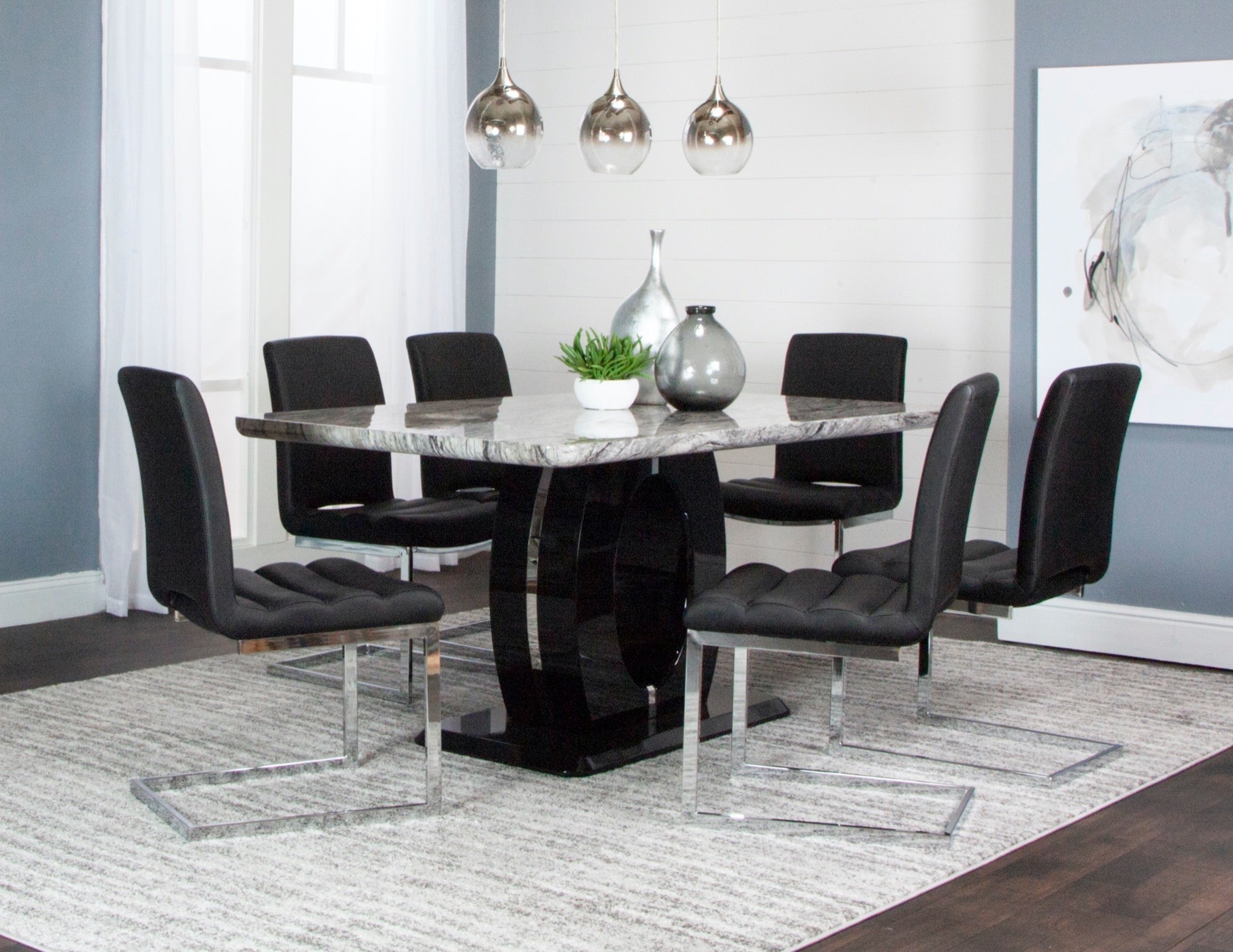 Dyane Black 7 Piece Dining Set - Adams Furniture