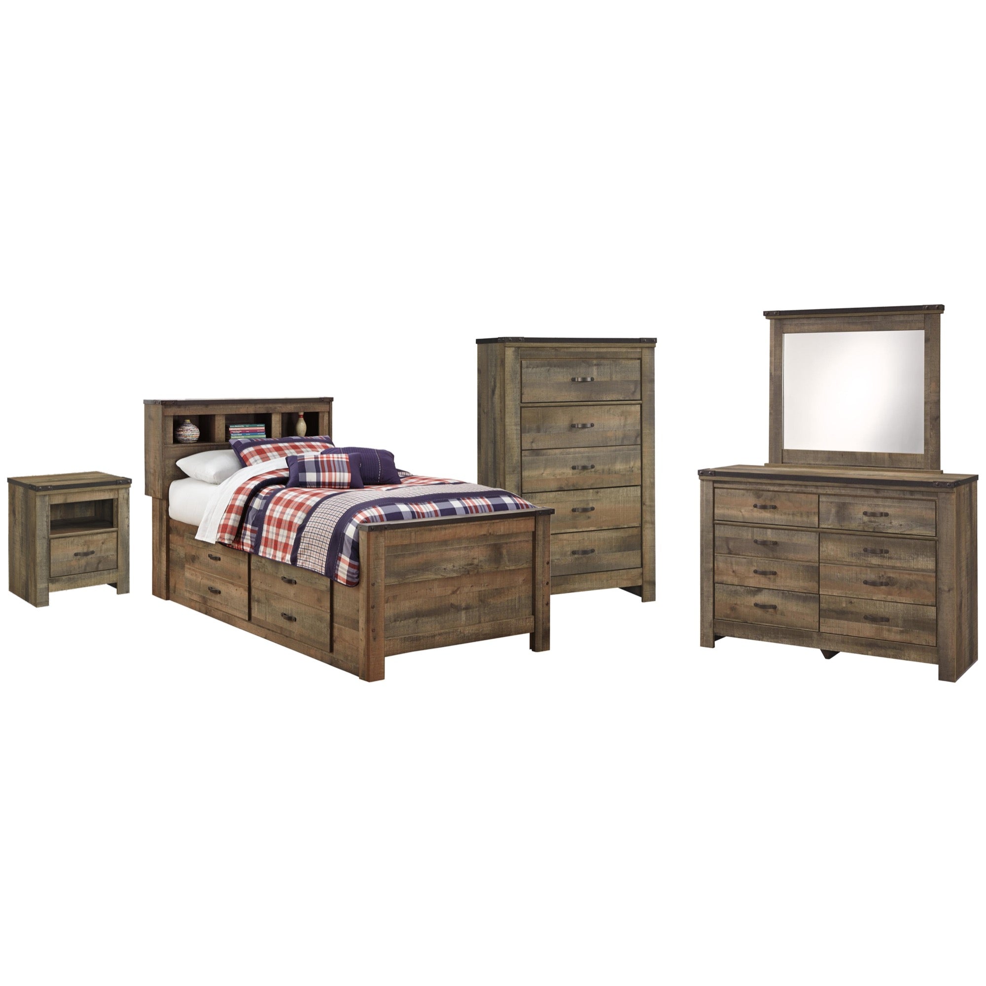 Trinell Twin Bookcase 5 Piece Bedroom Set - Adams Furniture