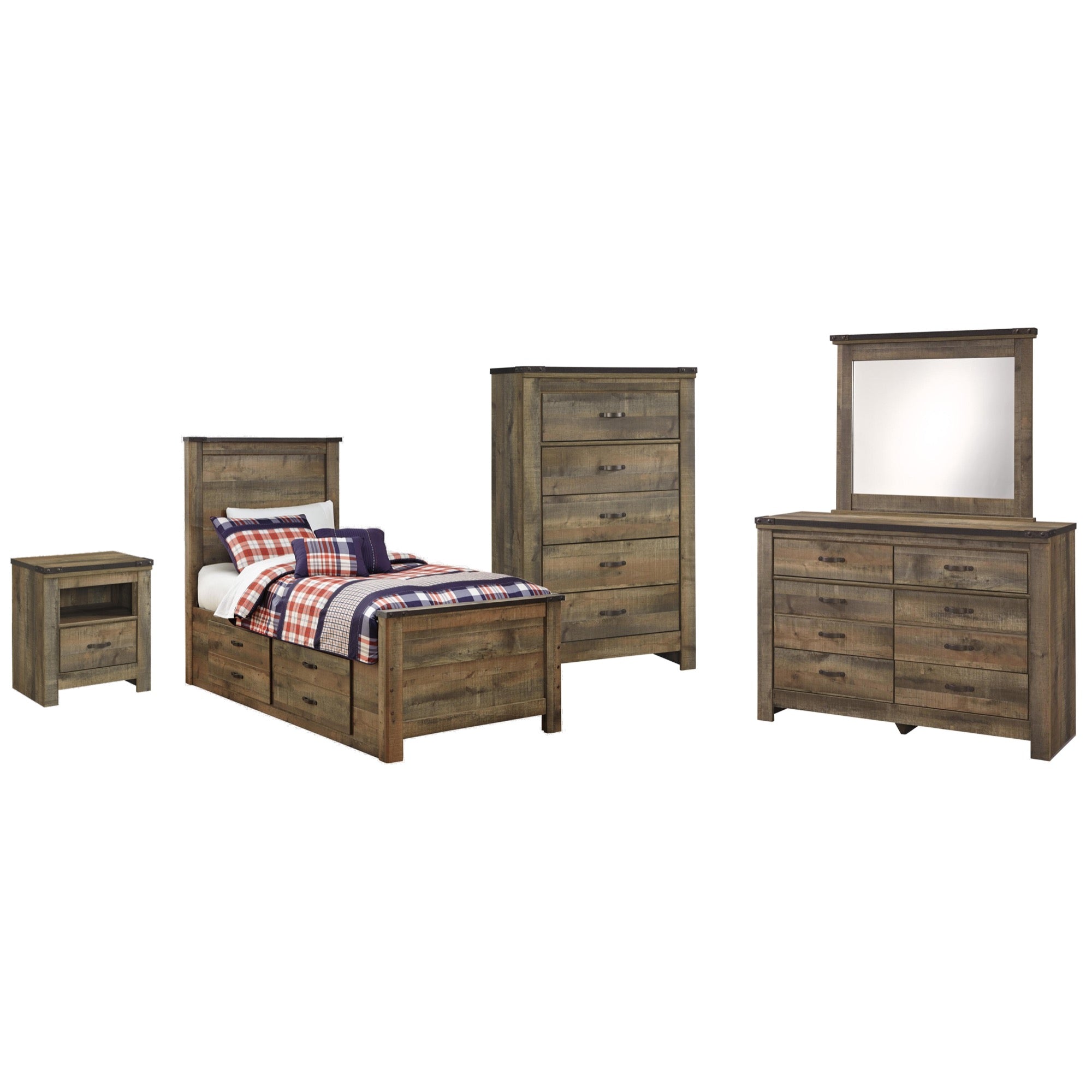 Trinell Twin Panel 5 Piece Storage Bedroom Set - Adams Furniture
