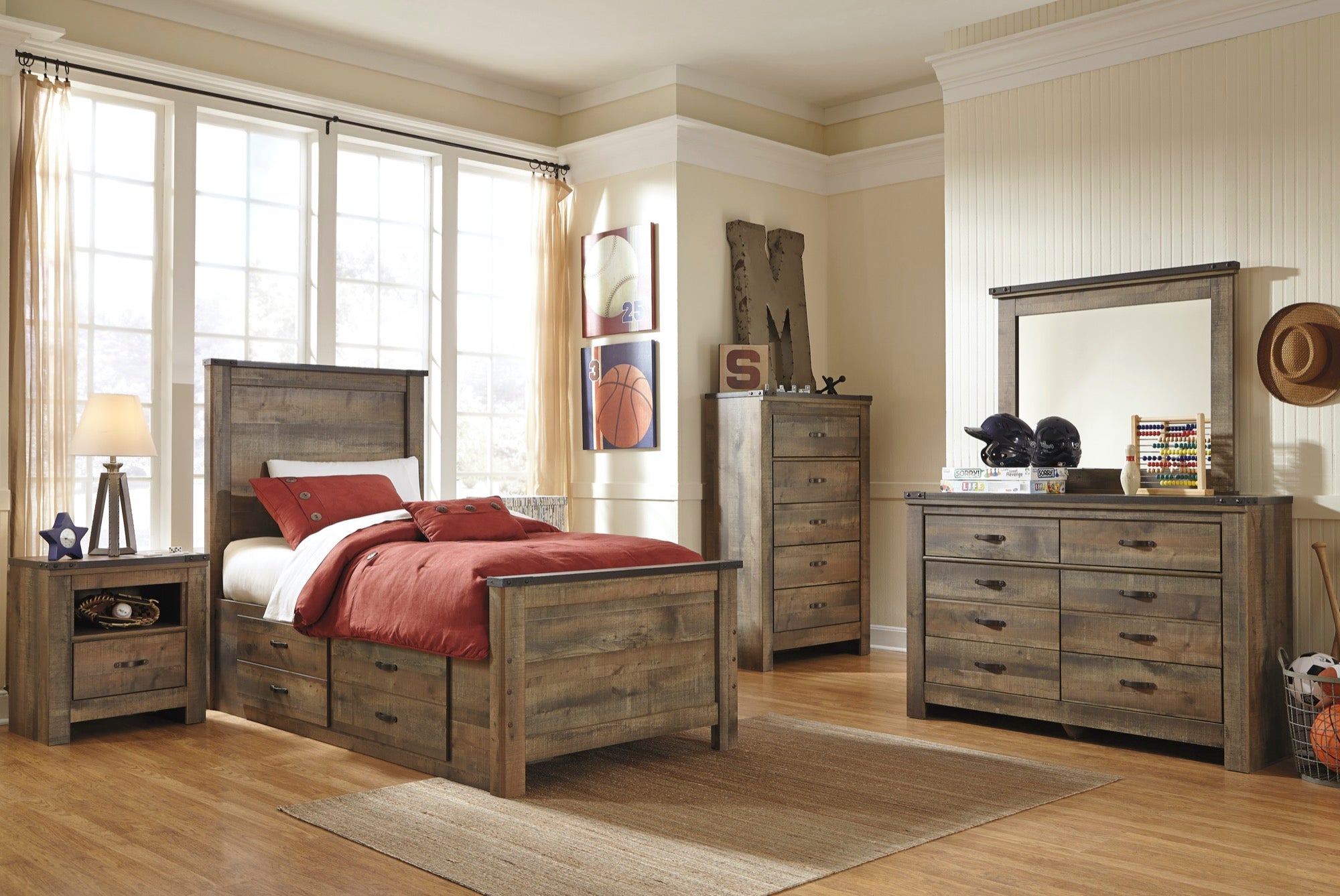 Trinell Twin Panel 5 Piece Storage Bedroom Set - Adams Furniture
