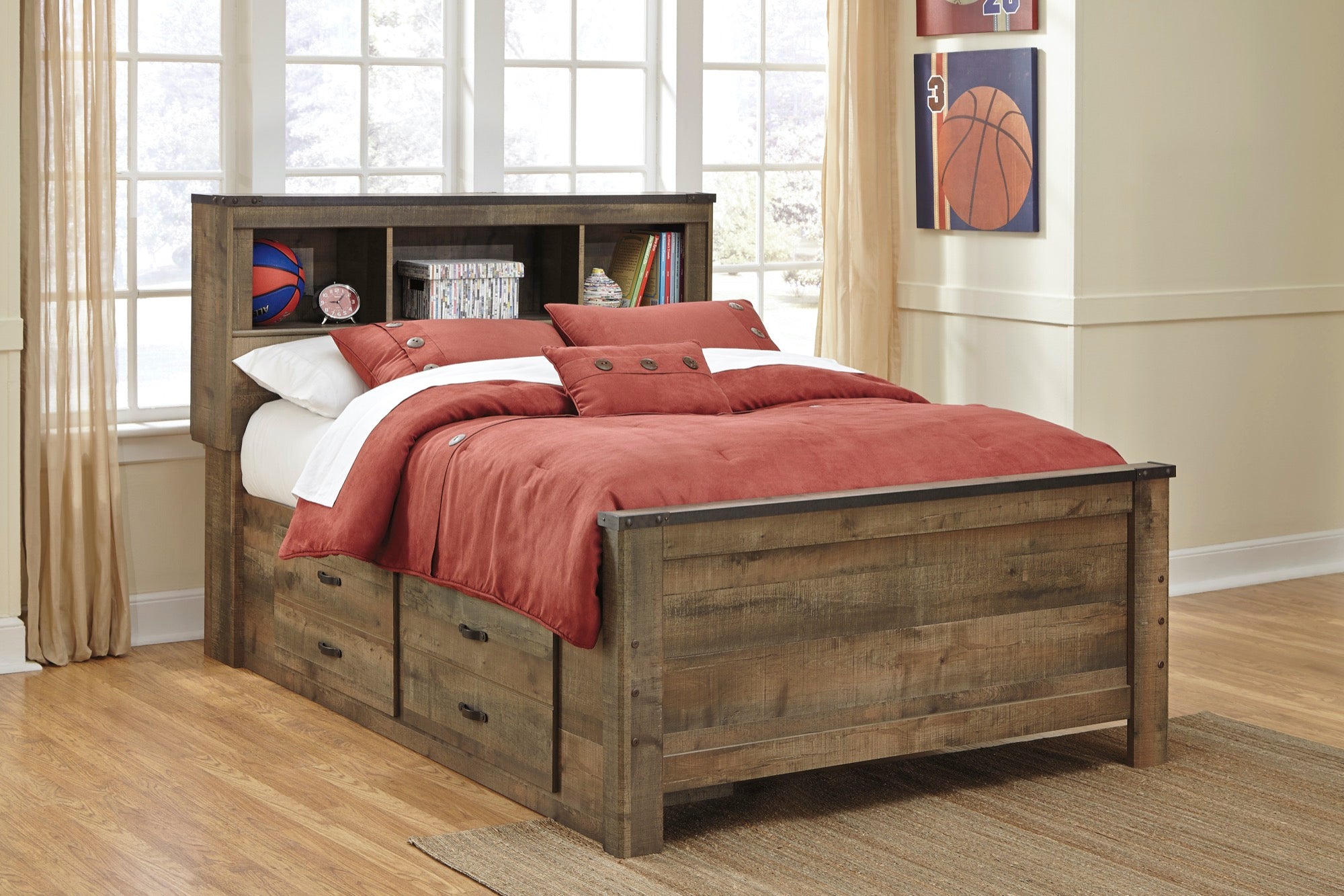 Trinell Full Bookcase Bed with 2 Storage Drawers - Adams Furniture