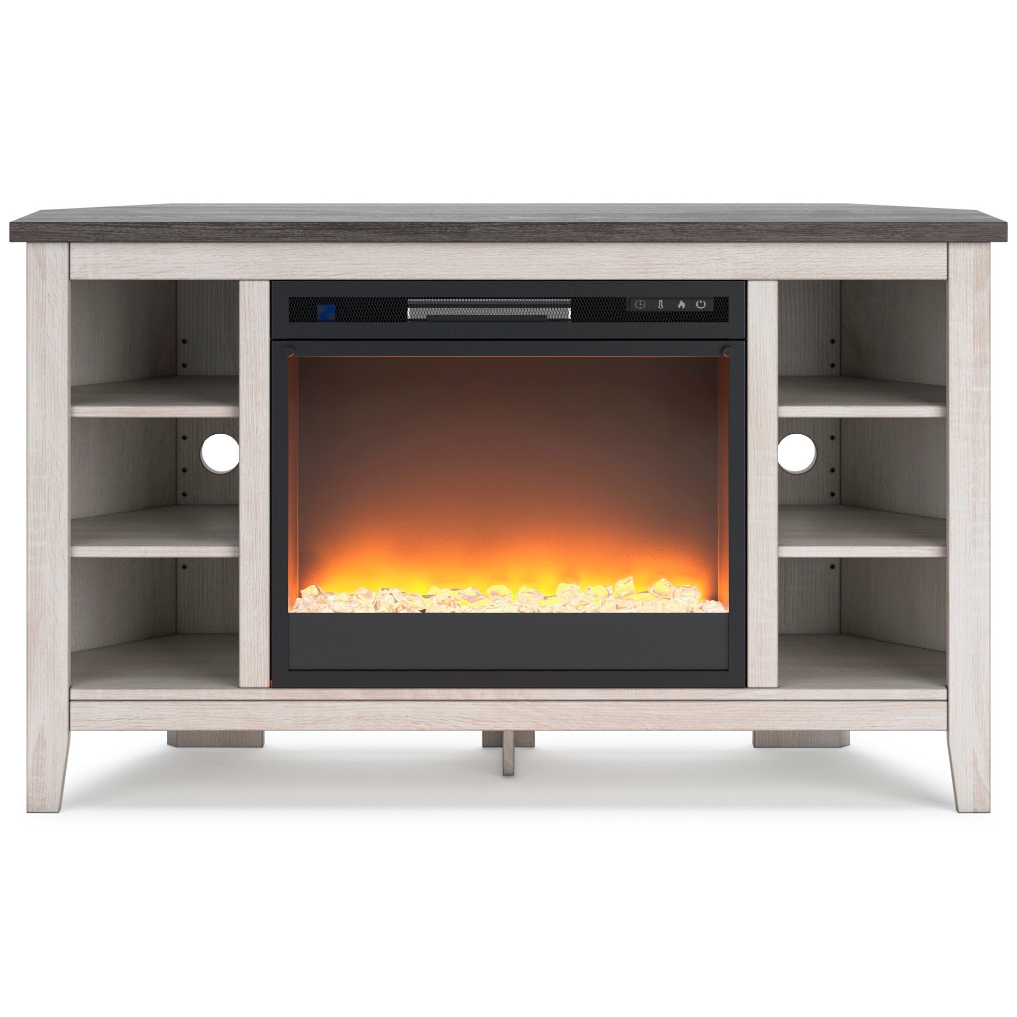 Dorrinson Corner TV Stand with Electric Fireplace - Adams Furniture