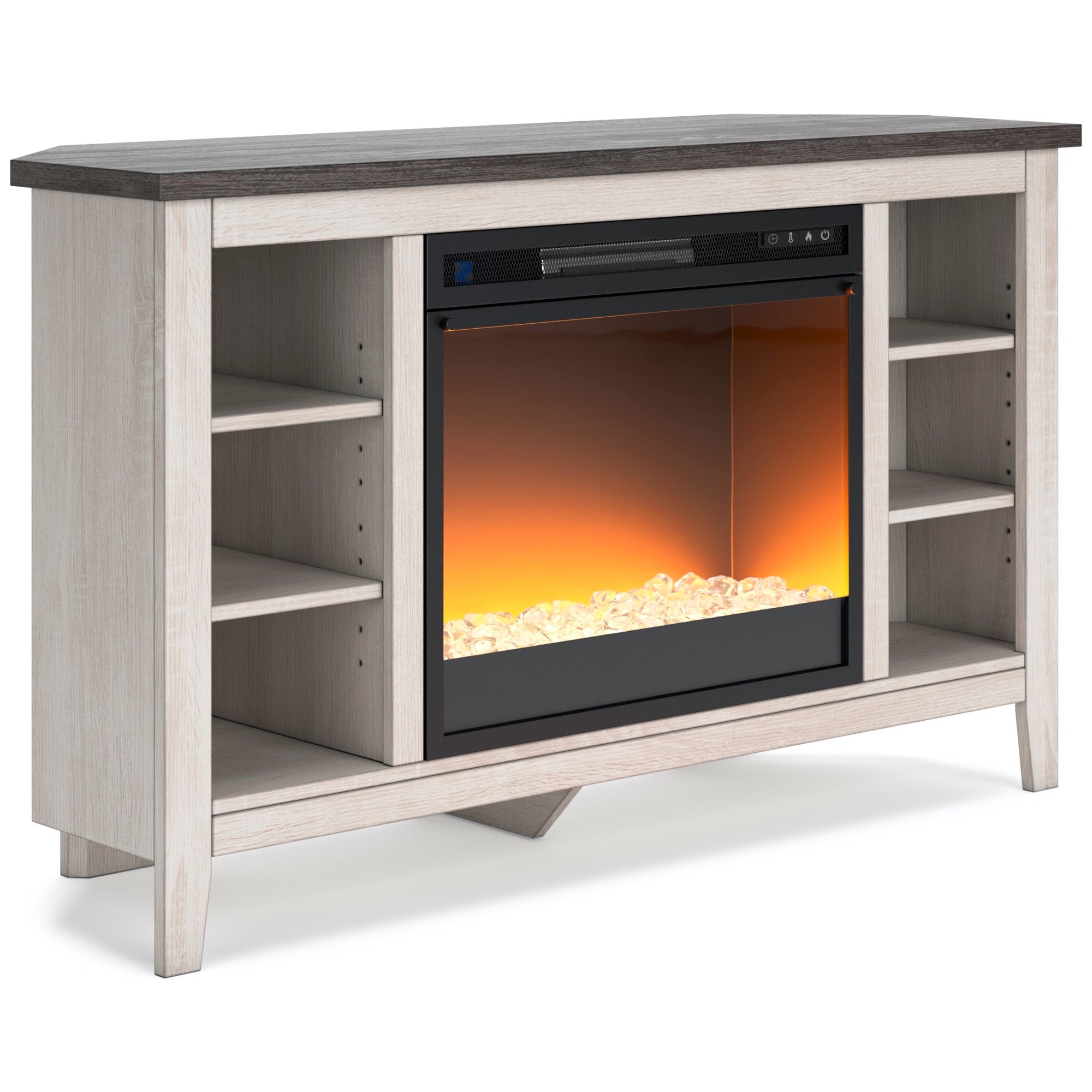 Dorrinson Corner TV Stand with Electric Fireplace - Adams Furniture