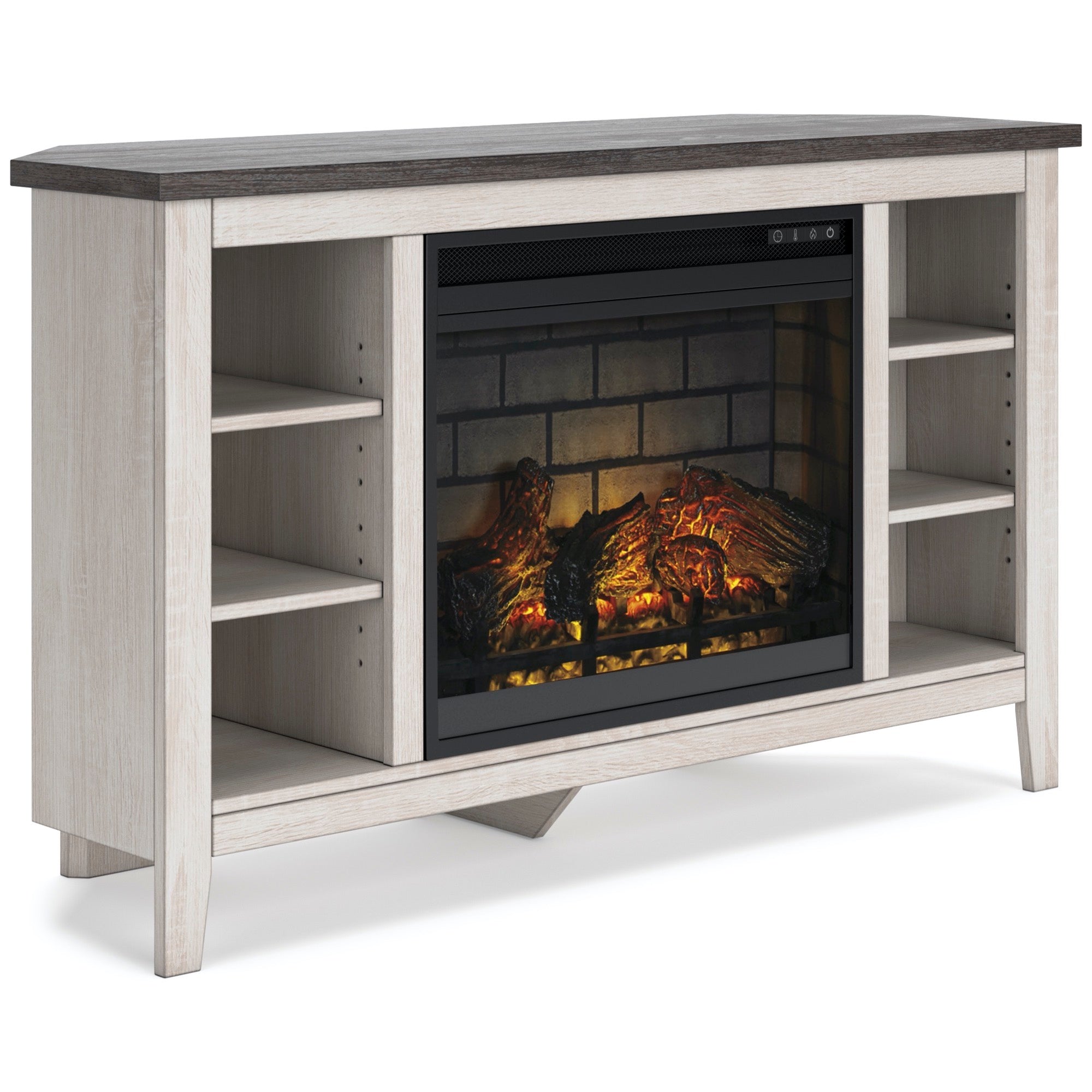 Dorrinson Corner TV Stand with Electric Fireplace - Adams Furniture
