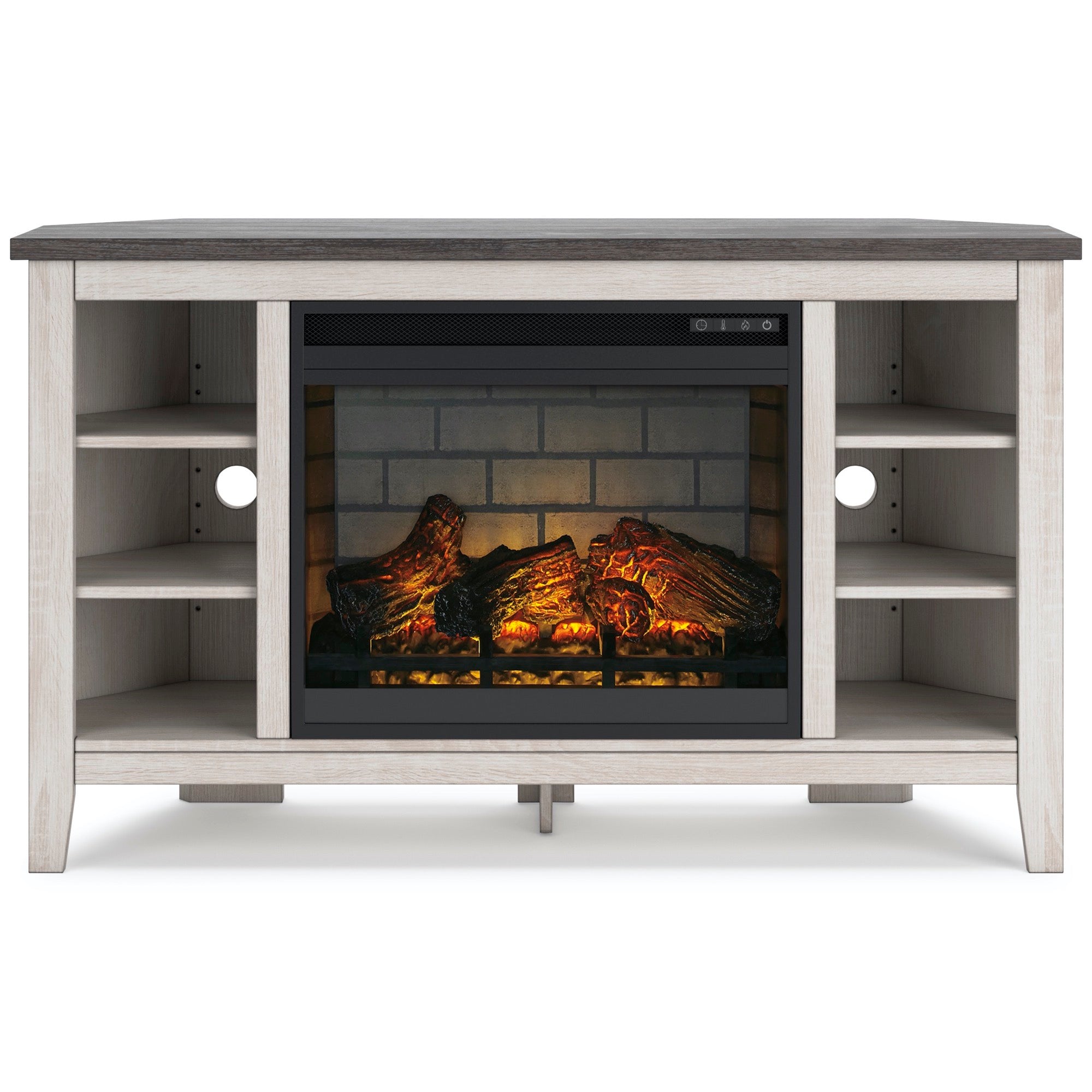 Dorrinson Corner TV Stand with Electric Fireplace - Adams Furniture